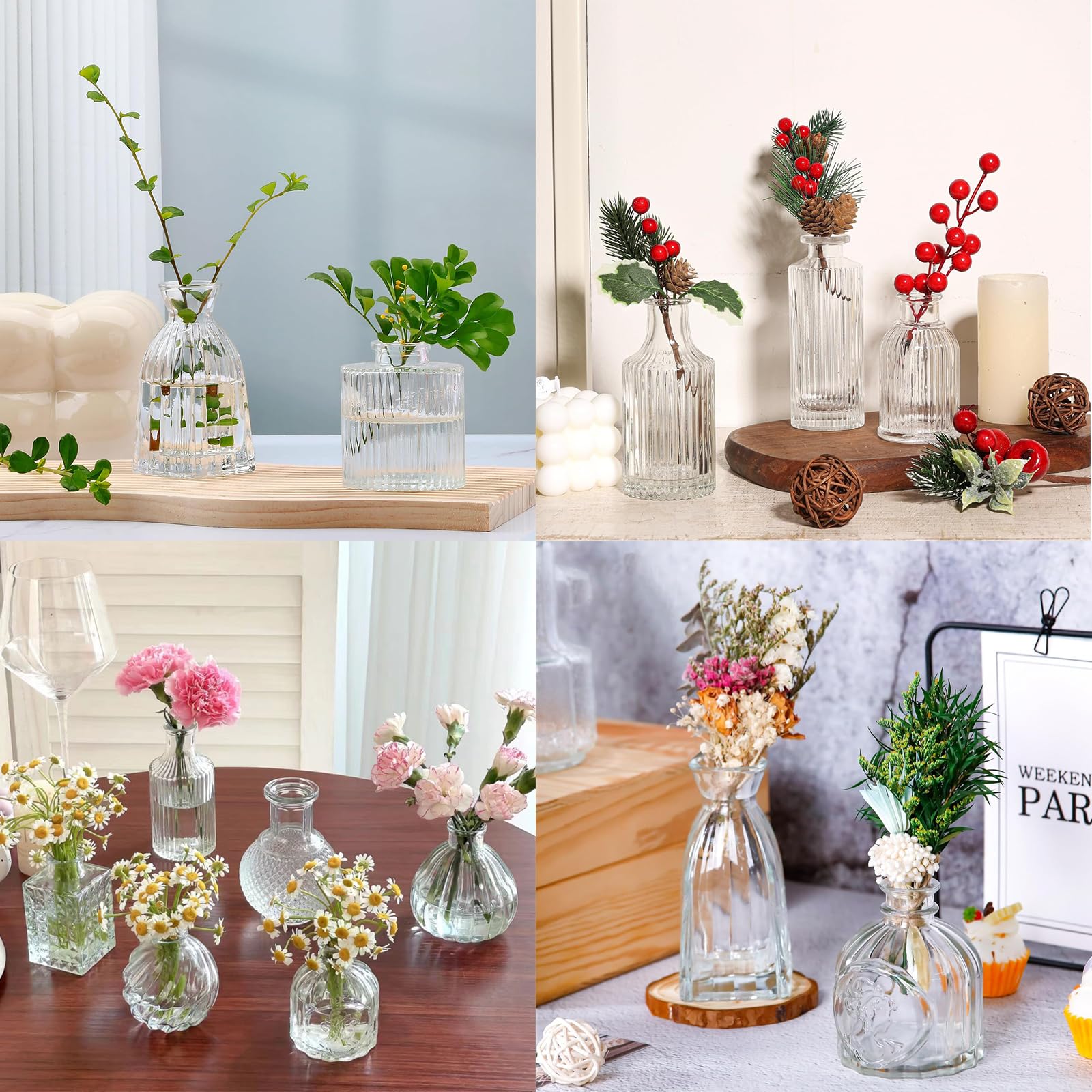 30pcs Vasen Set Kleine Vasen für Tischdeko, Vintage Kleine Glasvasen Set Hochzeitsdeko, Mini Blumenvasen Tischdekoration, 30 Muster Mini Vase Tischdeko für Party, Budvasen Geschenk