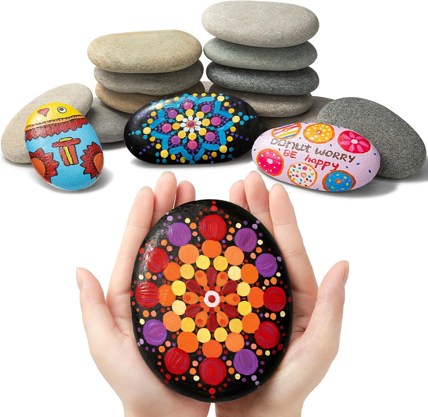 Simetufy 12Pcs 5-6 Inch Extra Large Rocks for Painting Flat Painting Rocks for Mandala, Smooth Stones for Art & Crafts, Kindness Stone, DIY Home Decoration