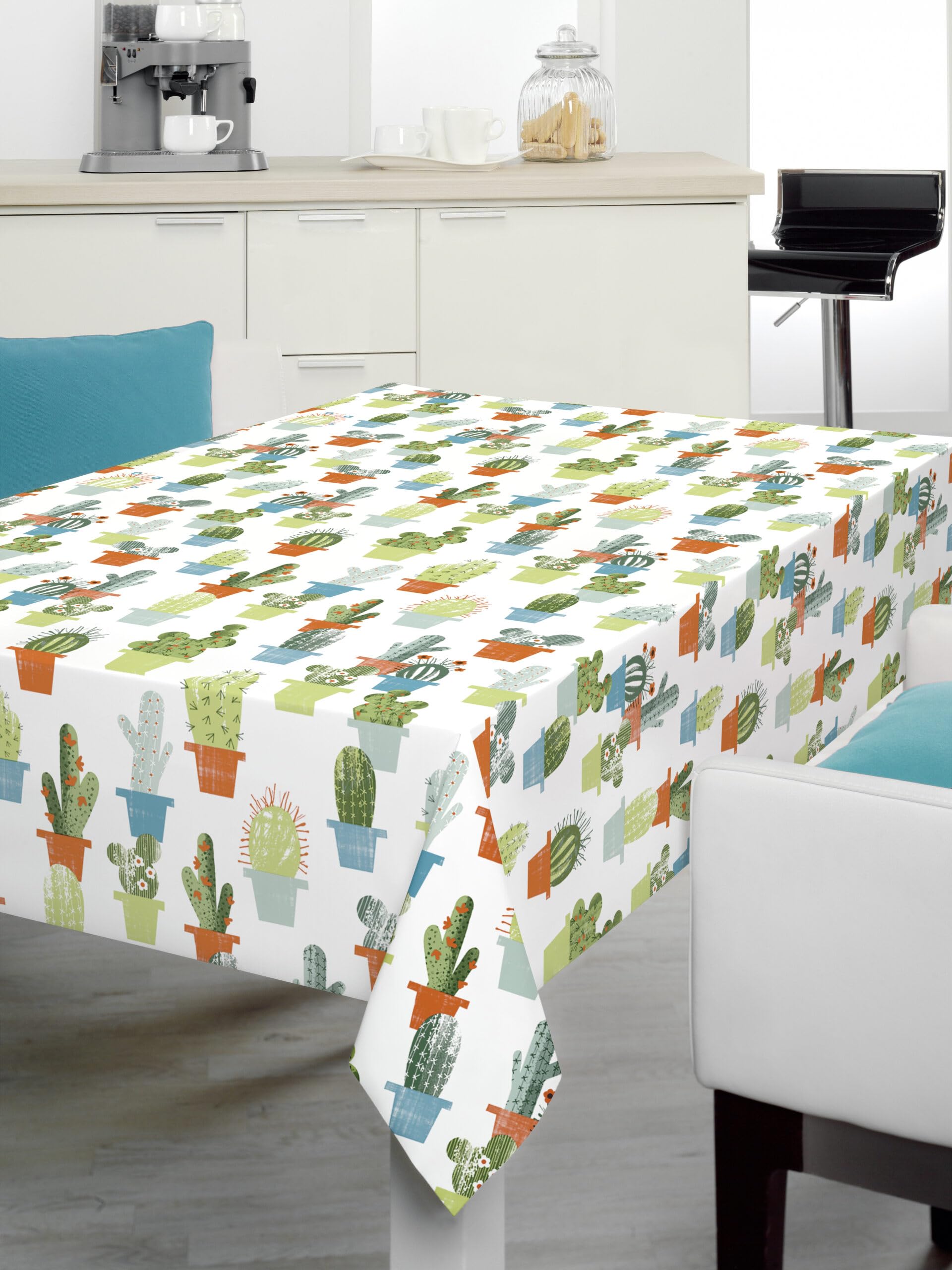 Home Expressions Green Pvc Tablecloth Cactus Desert Plant Pots Flowers