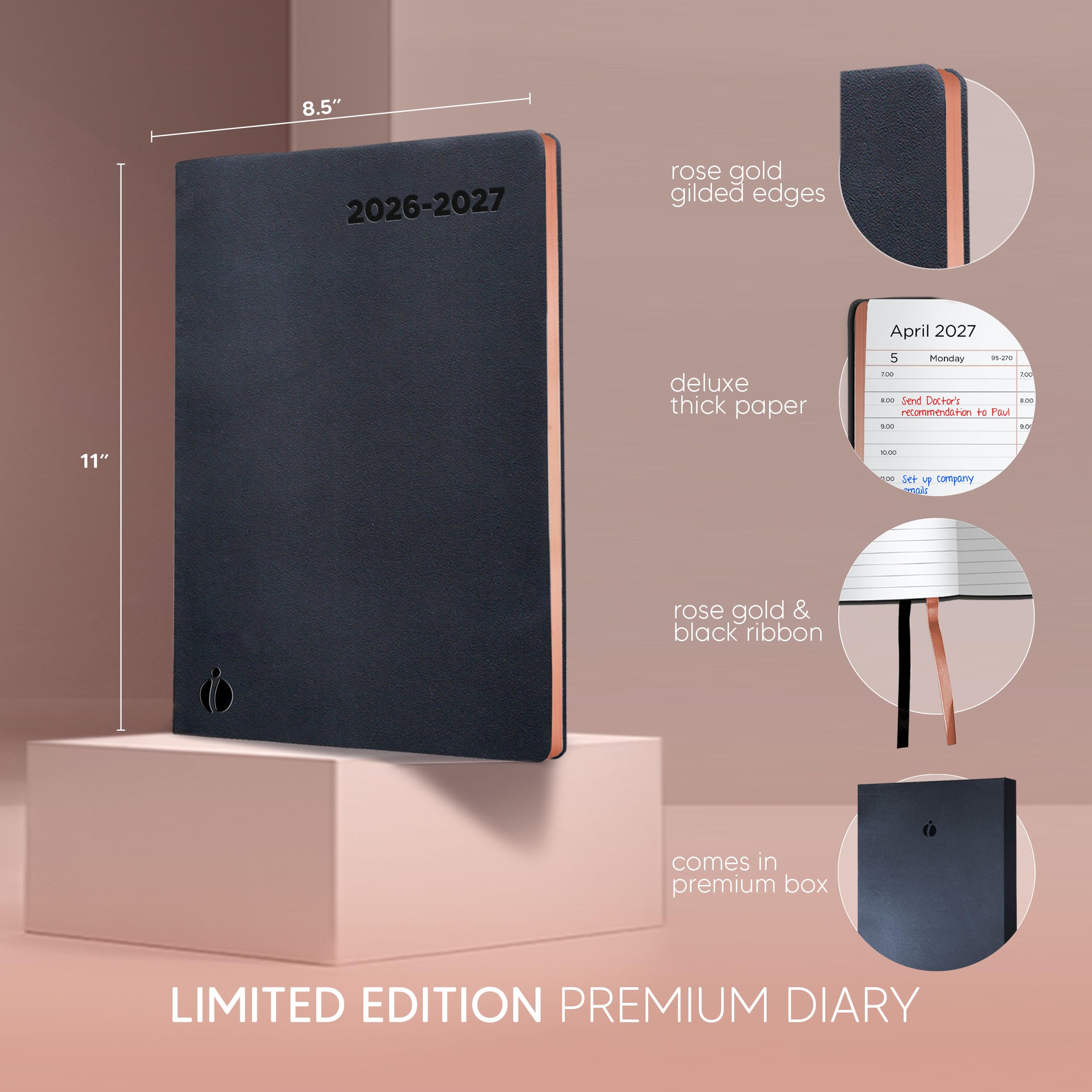 Agenda accademica 2026-2027, edizione oro rosa, agenda settimanale e mensile, agenda oraria, calendario con copertina morbida, design semplice per la produttività, giugno 2026 - luglio 2027, 8,5 x 11