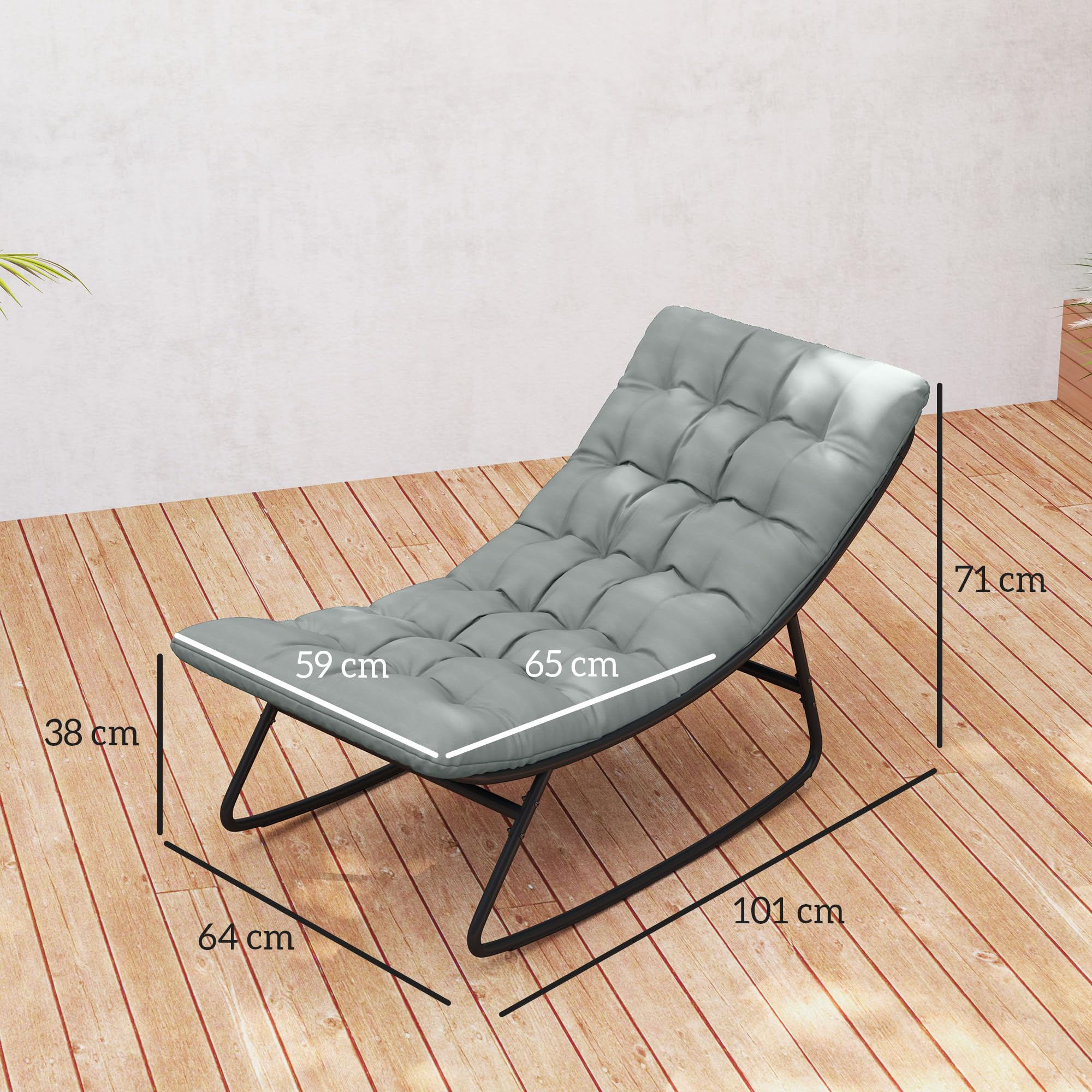Outsunny Lot de 2 fauteuils à Bascule extérieur, chaises à Bascule avec Coussins épais, siège Tissu textilène Respirant et Cadre en Acier, Rocking Chair extérieur, Jardin, terrasse, Patio, Gris foncé