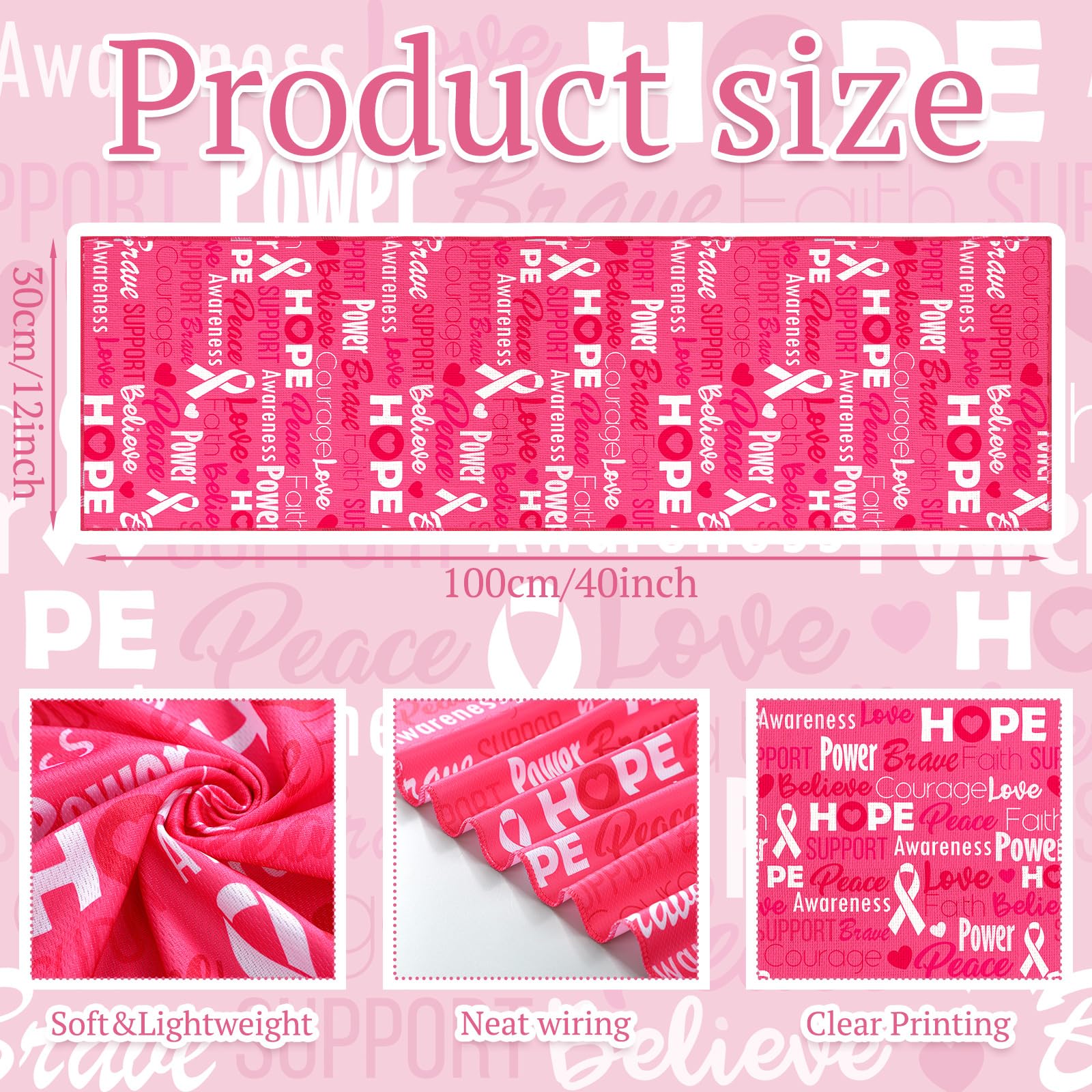 Windkream 12 Pcs Breast Cancer Awareness Cooling Towel, Pink Breast Cancer Awareness Football Towel Sports Towels 40 x 12 Breathable Chilly Towel for Breast Cancer Procession Fundraising