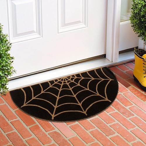 Miniatura 2 de Tapete de fibra de coco oscuro con telaraña, medio círculo, antideslizante, de bienvenida, decoración de Halloween, 17 x 29 pulgadas