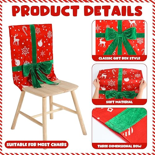 Miniatura 2 de Buryeah Juego de 4 fundas para sillas de comedor de Navidad, fundas para sillas de comedor, extraíbles y lavables, diseño de arco de copo de nieve,