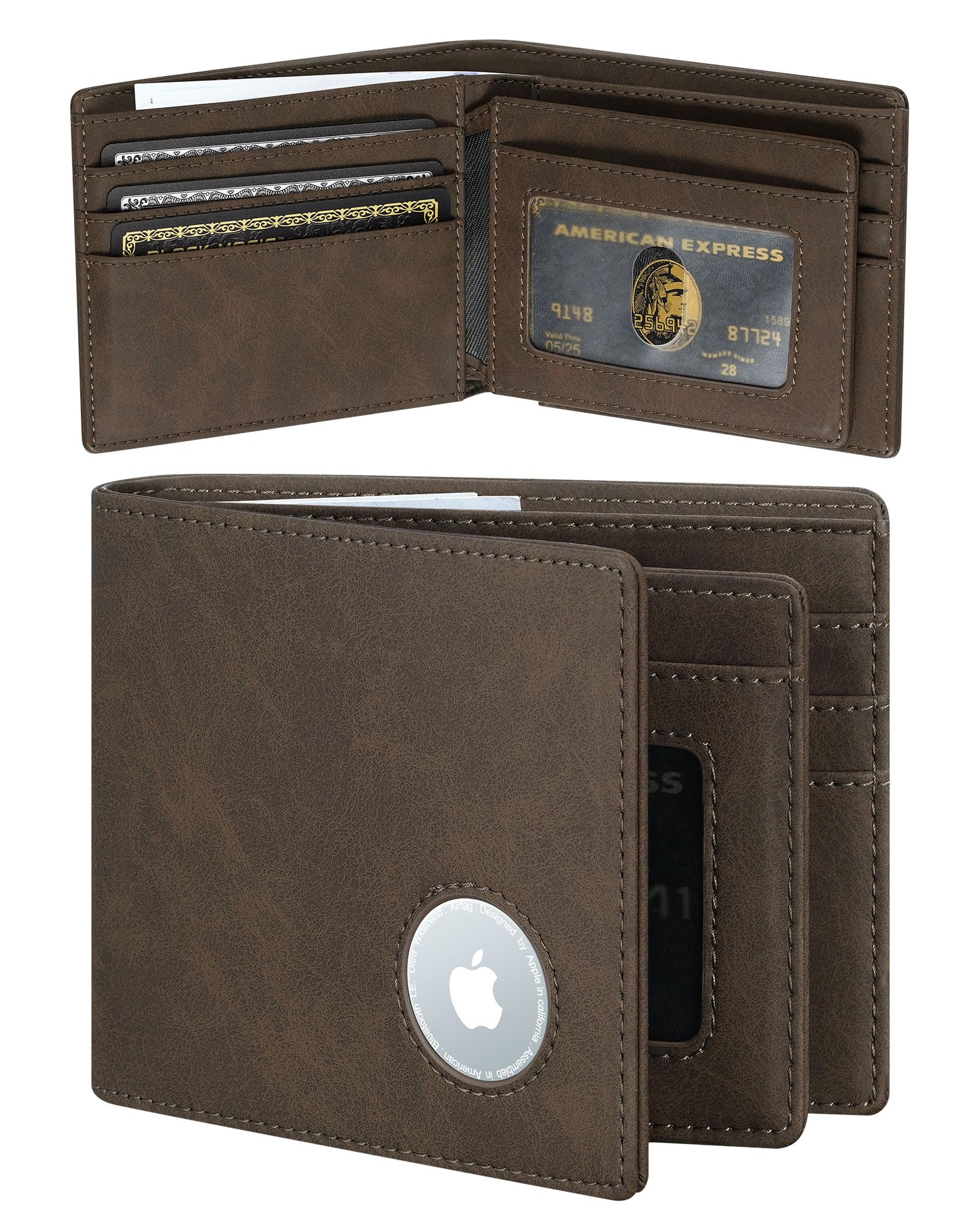 Airtag Wallet Men Slim: Apple Air Tag Wallets with Airtag Holder - Minimalist RFID Front Pocket Card Holder Gift for Man Husband at Anniversay Brithday, Leather Brown, Airtag Wallet, Minimalist-image-29