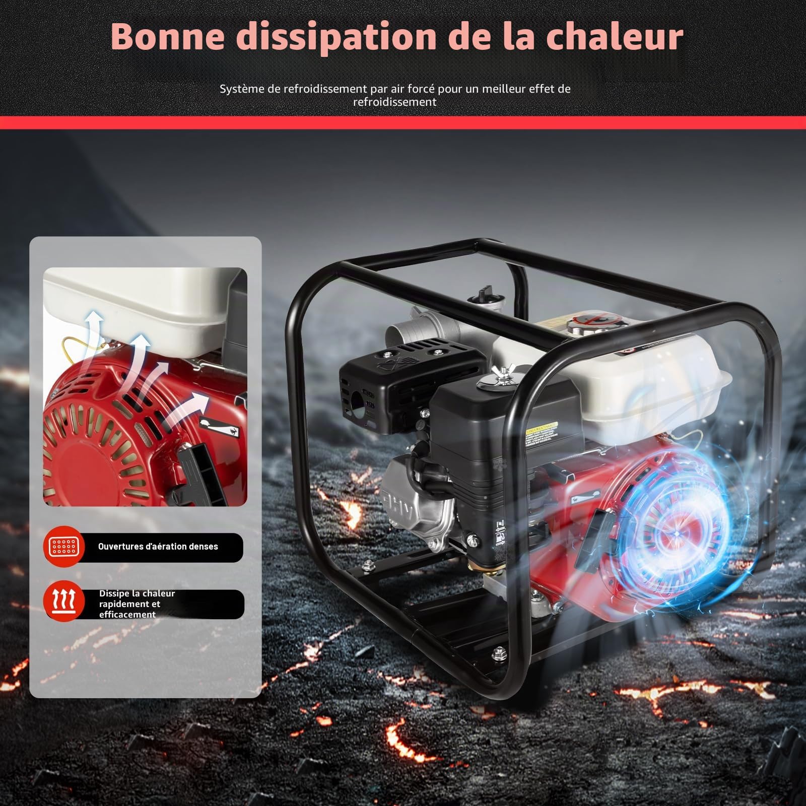 Pompe à eau 4 temps 210 cc 3600 tr/min Débit max 36 m³/h Jardin Terres agricoles, vergers et potagers
