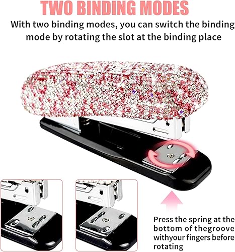Miniatura 8 de Bling Crystal - Grapadora de diamantes hecha a mano y dispensador de cinta de escritorio, kit de papelería de oficina para niñas y mujeres de moda