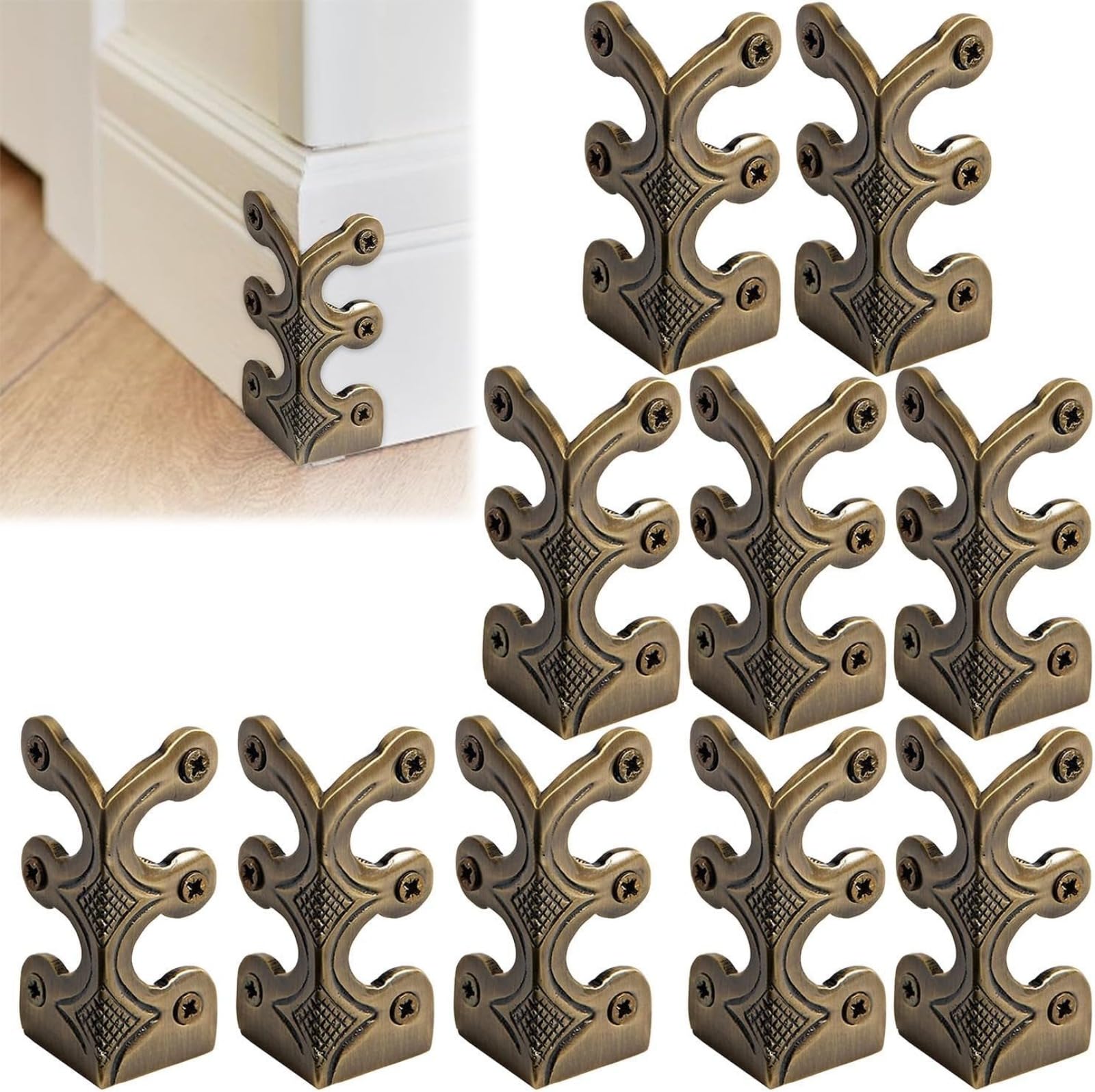 Baseboard Skiffers, Baseboard Corner Protectors, Solid Brass Skirting Board Corner Protectors, Vintage Metal Corner Protectors for Furniture, Stair Corner Dust Guards with Screws
