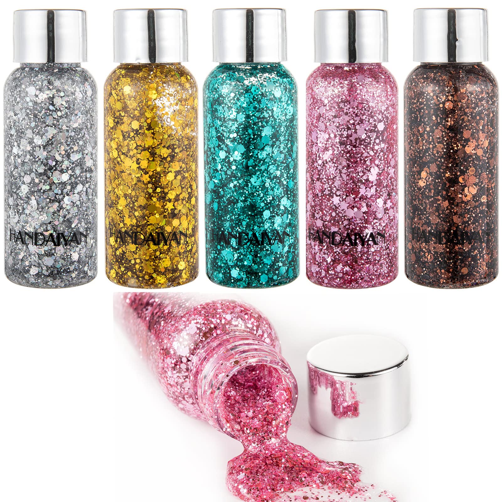 WPHome Body Glitter Holographic Glitter Liquid for Festival Make Up,Face Glitter Sequins Chunky for Hair and Eyeshadow Long-Lasting No Glue Needed and Easy to Remove