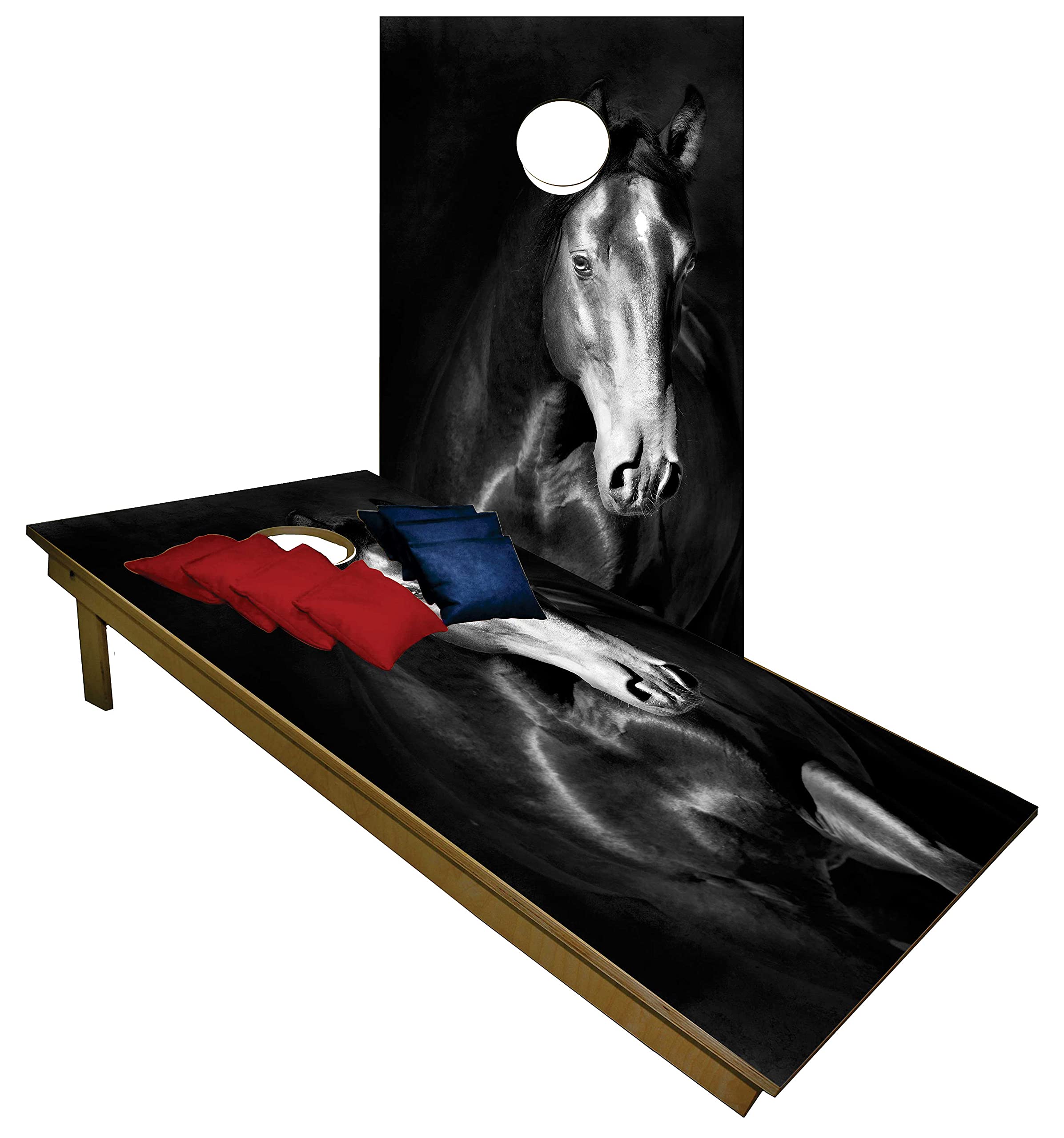 Premium Cornhole Set Horse Farm Animal Cowboy Tailgate Cornhole Boards w Set of 8 Cornhole Bags!381