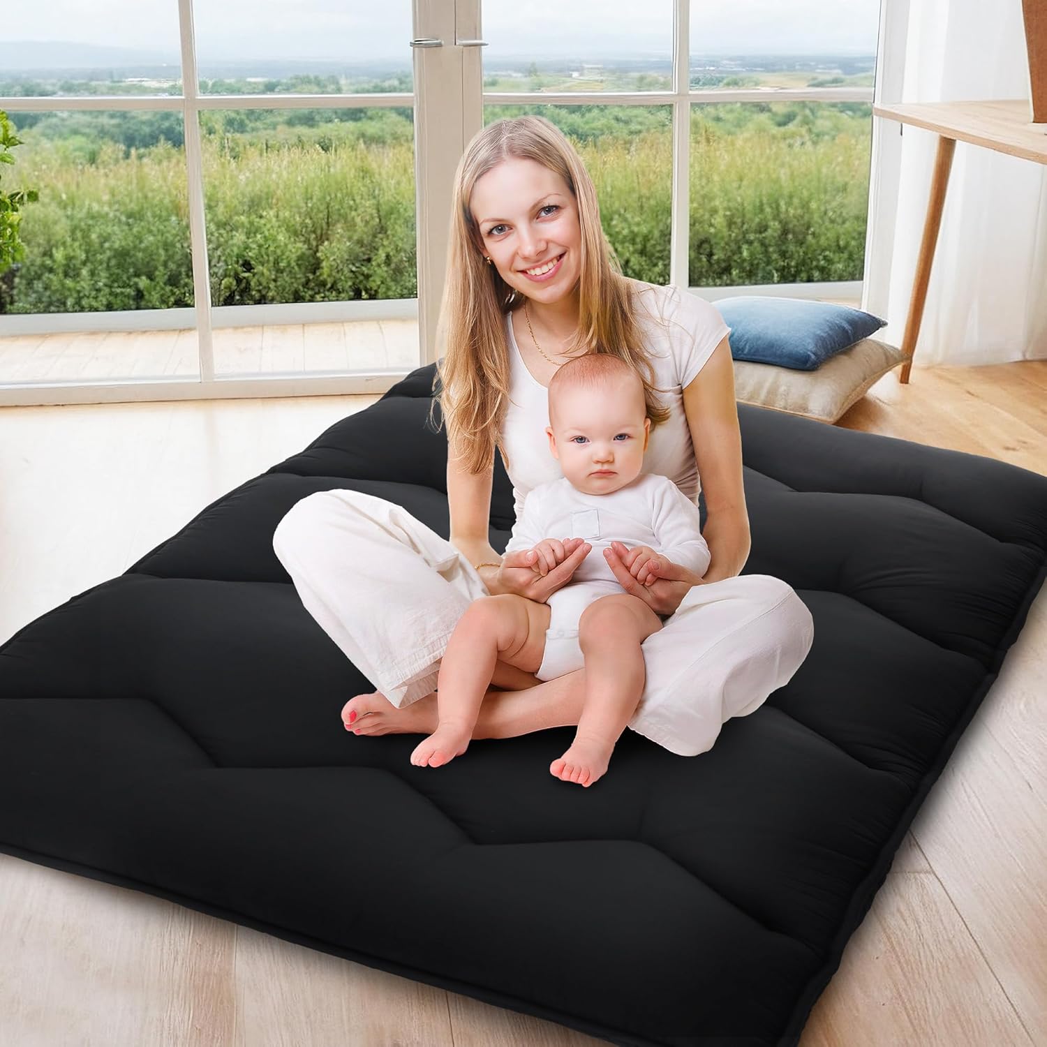 Garvee Foldable Floor Mattress Japanese Futon Mattress Sleeping Tatami Mat for Floor, Roll Up Floor Bed for Home Apartment Travel, 54" x 80", Black