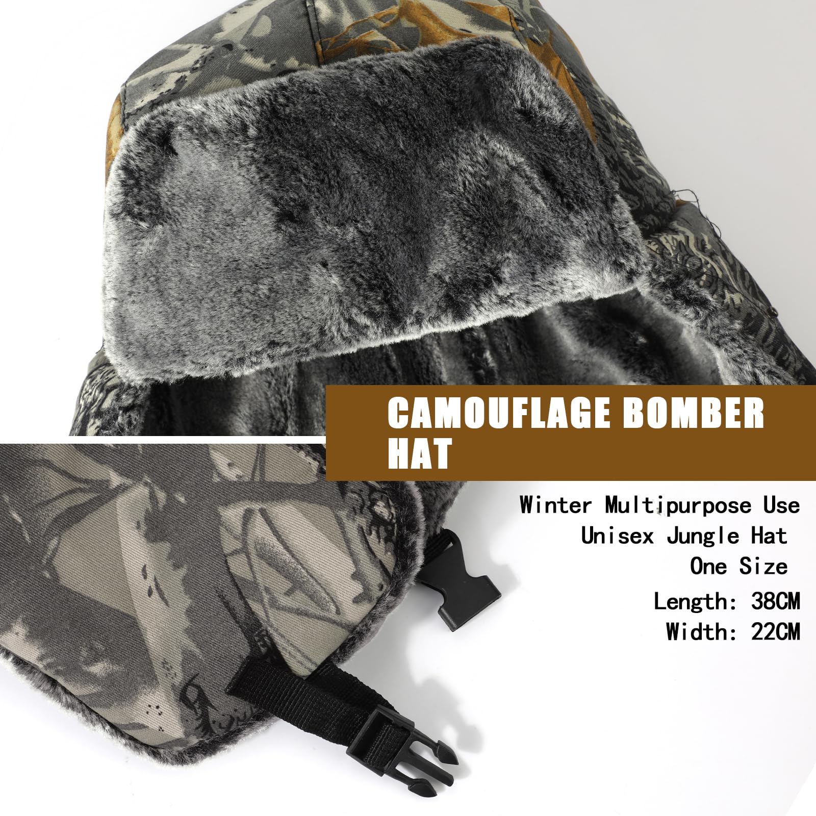TAGVO Hiver Chapka Camouflage Chapeau de Trappeur Bombardier, Chapeau de Cavalier Oreille Chaude avec Masque Coupe-vent, Chapeau de Chasser Unisexe Ushanka pour Ski en Plein Air