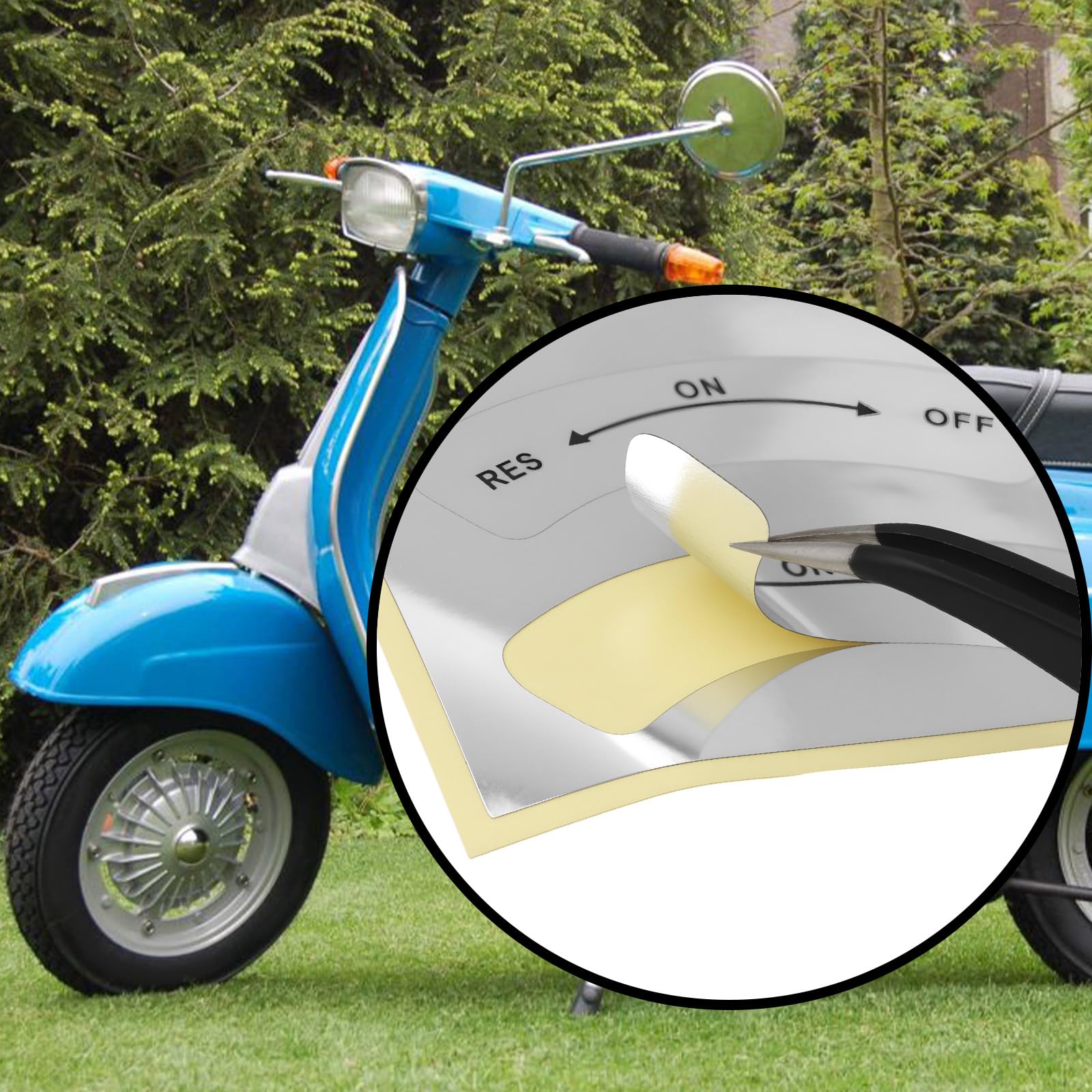 Lot De 4 Autocollants Pour Accélérateur Vespa V50 GT GL PX - 50x11 Mm, Argent Brillant, Indicateur Marche/arrêt