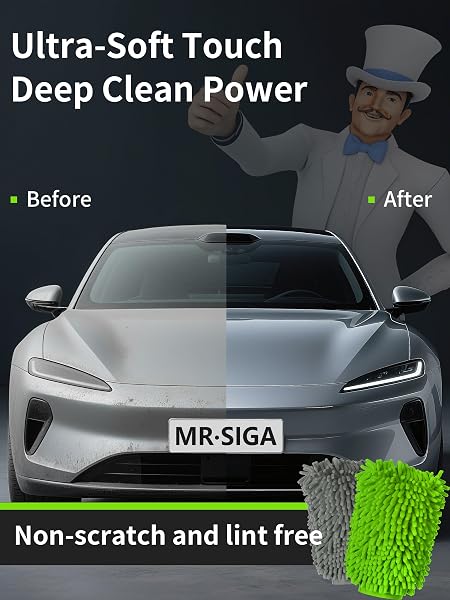MR.SIGA Microfibre Car Wash Mitt, Super Absorbent & Scratch-Free Wash Mitt for Car Washing, Streak-Free Noodle Glove for Lifting Dirt, Pack of 2, Green & Grey - 5