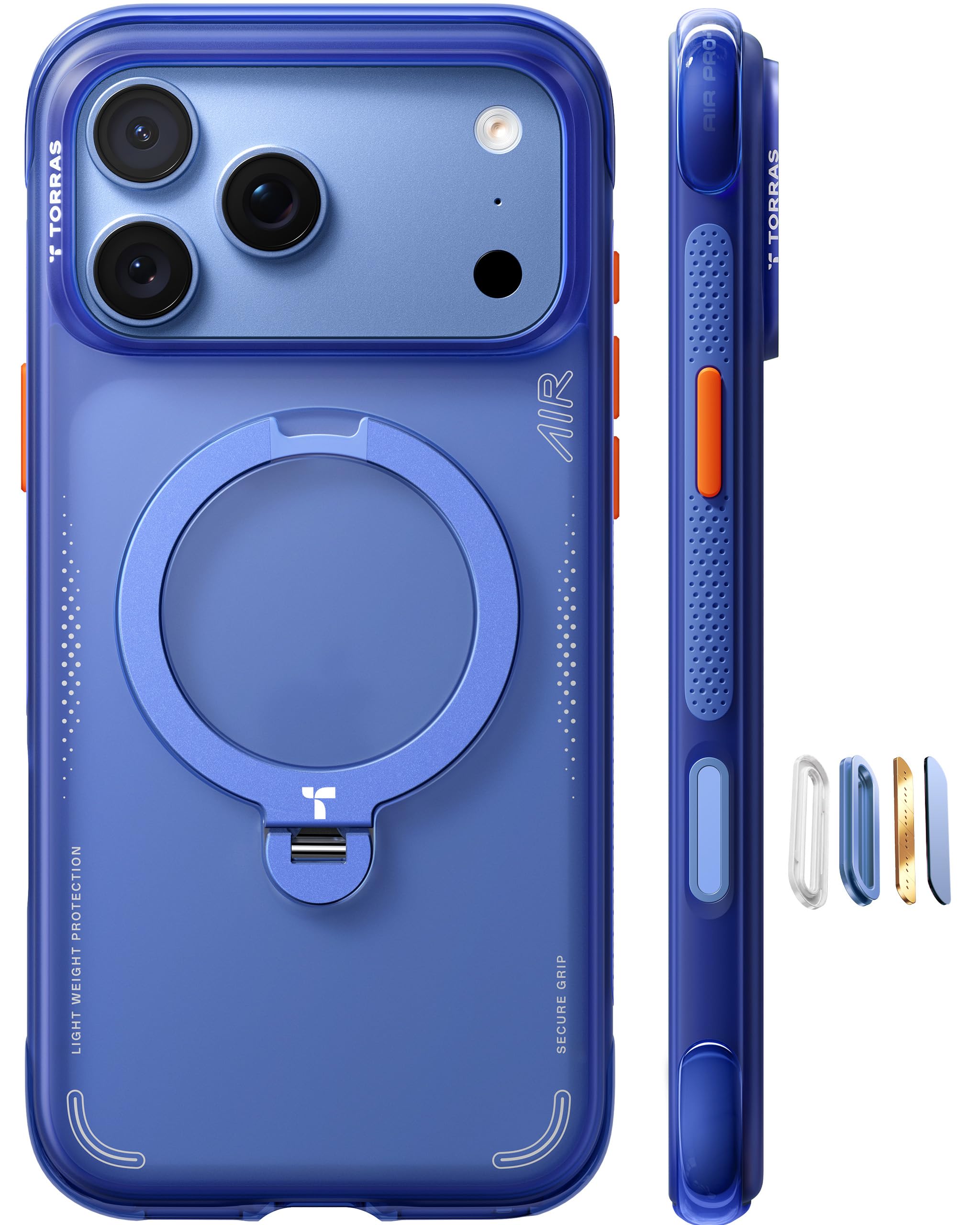 TORRAS Ostand Q3 Air Coque iPhone 18 Pro, Protection Airbag, Bleu Clair