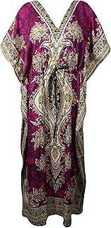 Indiatrendzs Women's Kimono Tunic Kaftan Dress Loose Comfy Purple Nightgown One Size