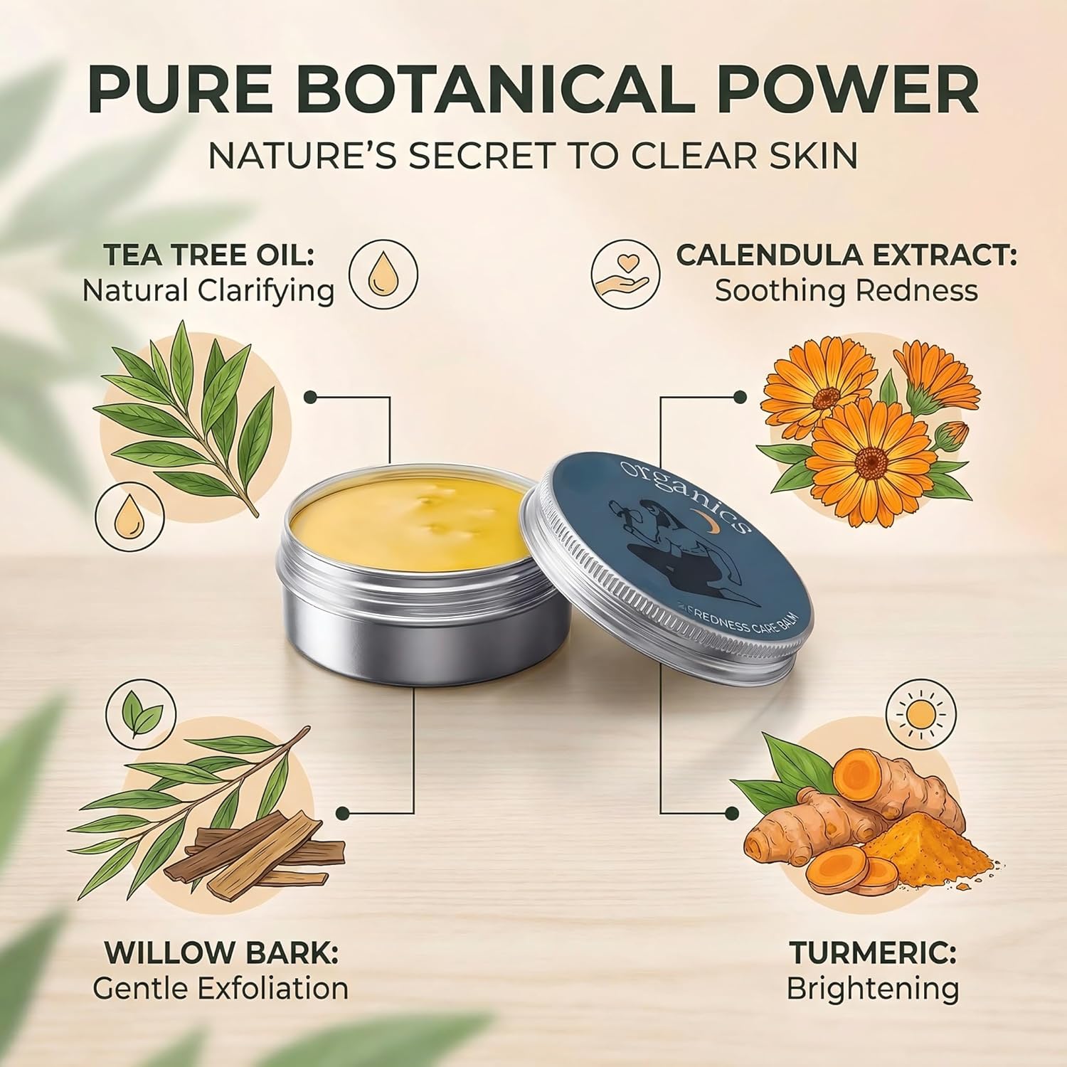 Acne & Redness Relief Balm, Natural Face Cream for Blemish & Oil Control, Plant-Based Moisturizing Skin Care for Sensitive, Oily & Combination Skin, 1PCS