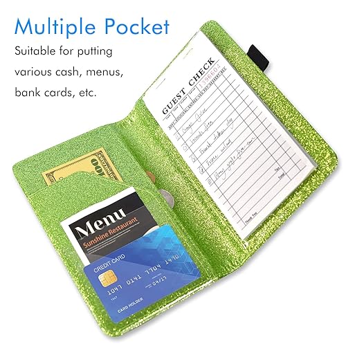 Miniatura 53 de ACdream - Libretas de servicio para camarero, cuaderno de recibos de comensales, bonito organizador de piel, cartera para dinero, para presentar AB