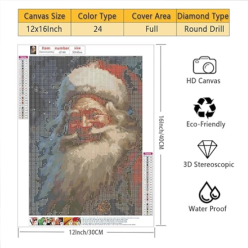 Miniatura 3 de Sonsage Kits de pintura de diamantes de Navidad para adultos, campo de nieve 5D, Papá Noel, arte de diamantes de bricolaje, gema completa, pintura