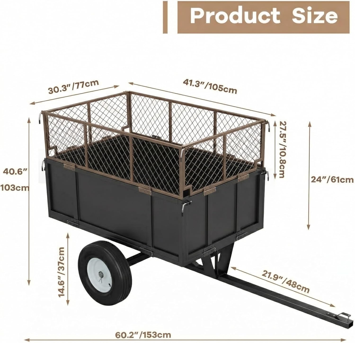 Heavy Duty ATV Trailer Dump Cart 1700 Lbs, 17 Cubic Feet Steel Lawn Mower Trailer with Removable Sides, Tow Behind Garden Yard Dump Cart for Tractor ATV UTV, Utility Wagon for Landscaping & Farm