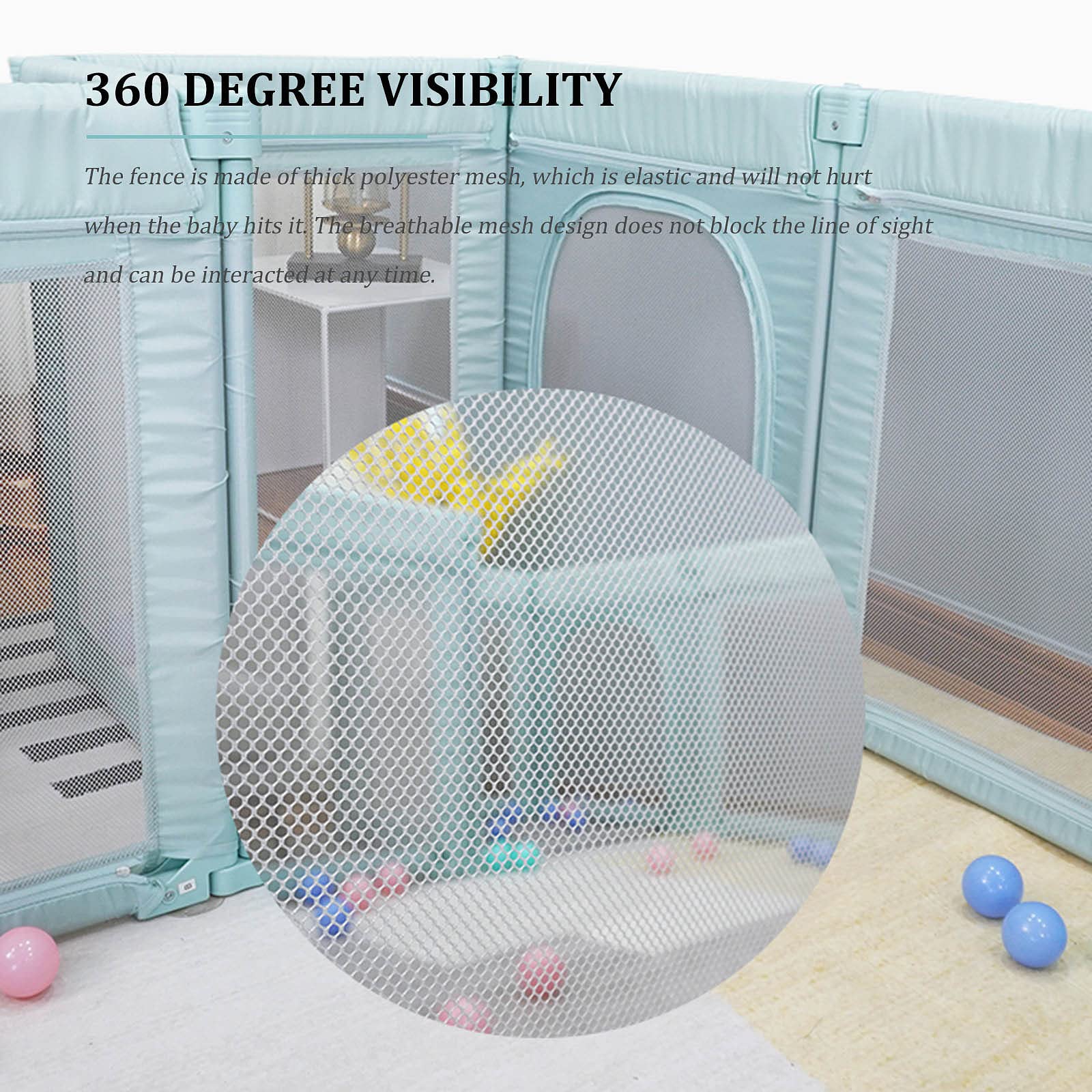 Jolan Baby Playpen Foldable,Safety Playard for Toddlers,Baby Fence with Breathable Mesh and Zipper Door,Fall-Resistant Playpen for Indoor Outdoor Kids Activity Center,Many Sizes,Green-120×120cm