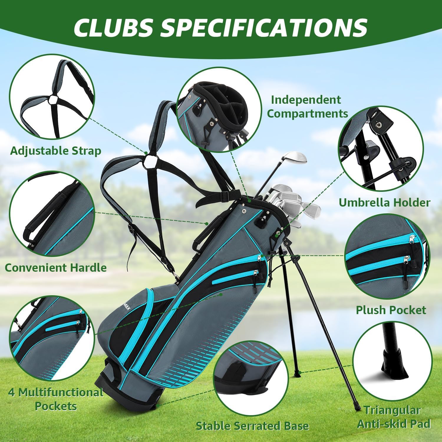 XDriveMax Komplettes Herren Damen Golfschläger Set,8 Teilige Golf Set Linkshänder/rechtshändig,Inklusive Stand Bag mit Regenhaube,3# Fairway Wood mit Head Covers, 5# Hybrid, 5#7#9#S# Eisen und Putter