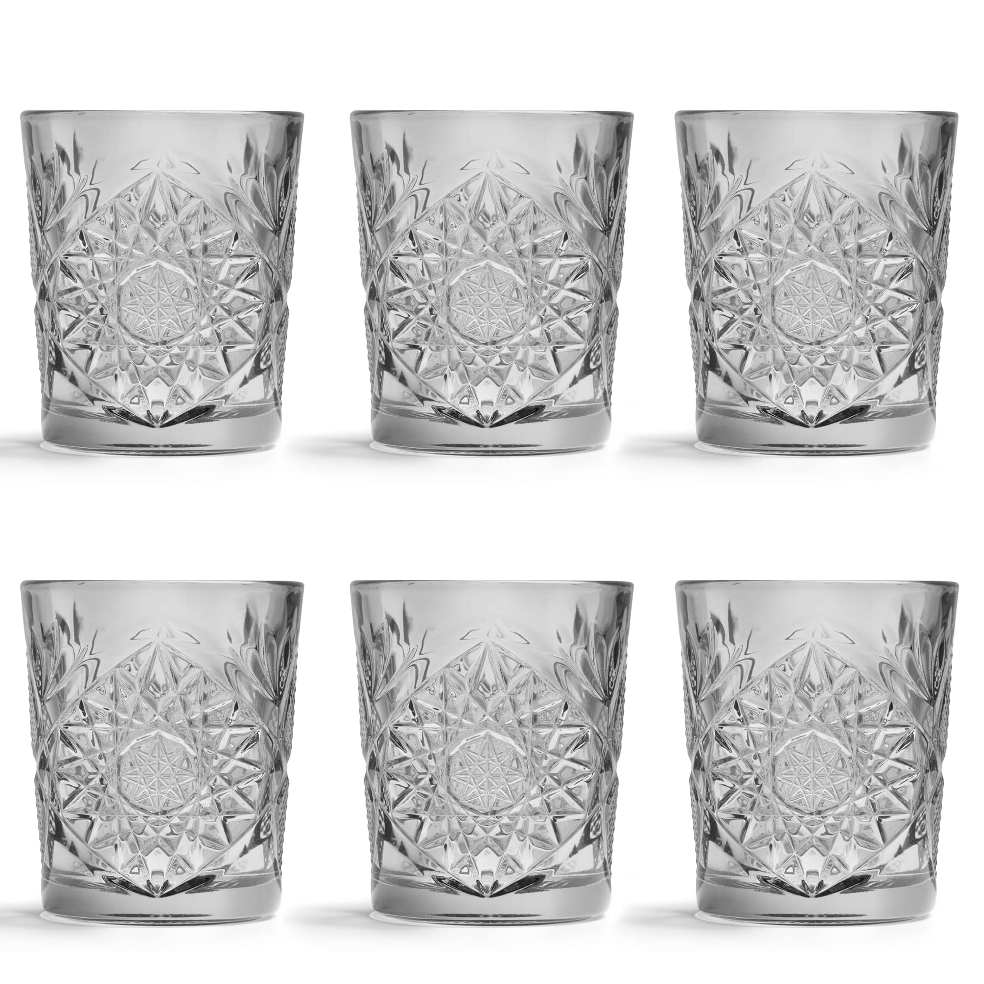 Libbey Drinking Glass Hobstar Grey - 355 ml / 35.5 cl - 6 Pieces - Vintage Design - Dishwasher Safe