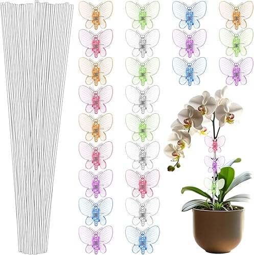 Miniatura 1 de Wenqik Juego de 30 clips y estacas acrílicas para orquídeas de 16 pulgadas, estacas para plantas de jardín y mariquitas o mariposas, palos
