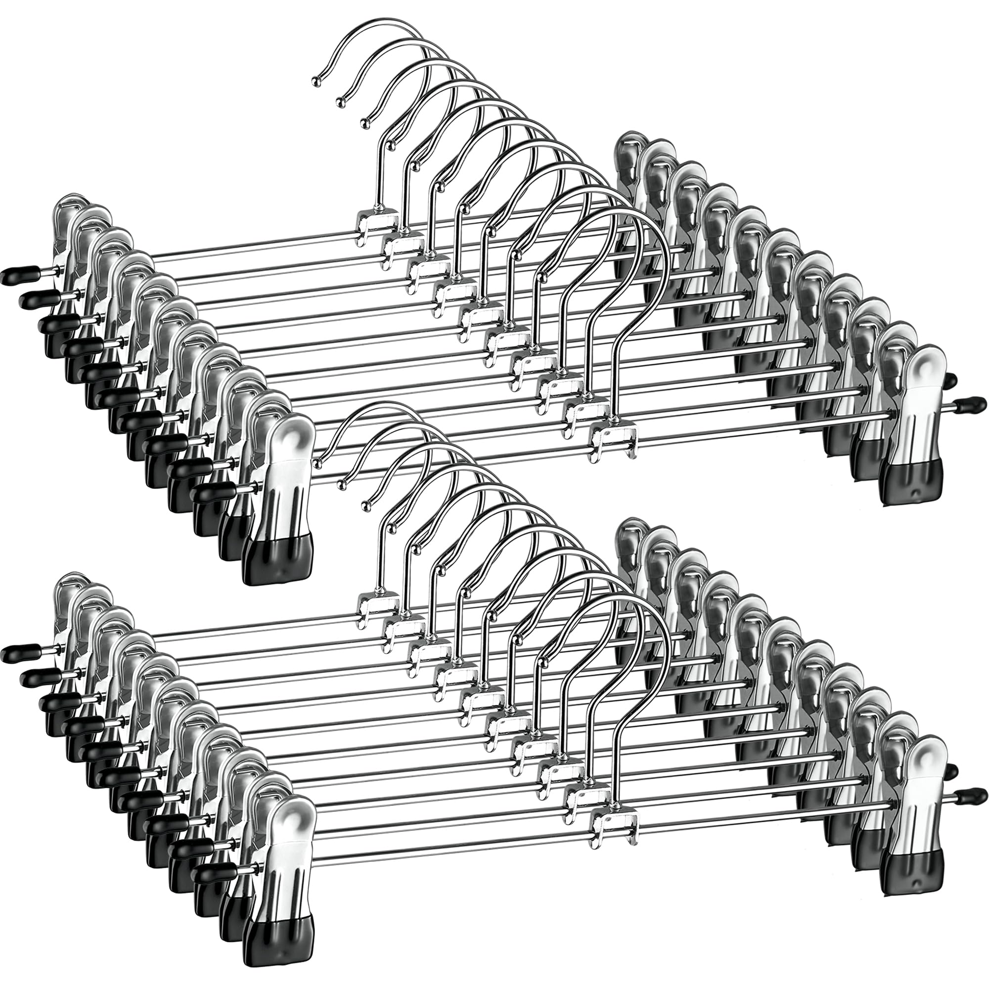 ZOBER Metal Pants Hangers with Clips - Pack of 20 Space Saving Skirt Hangers for Women - Chrome, Non-Slip, Adjustable Clips, for Pants, Skirts, Jeans Closet Organization, College Dorm Essentials