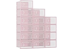 Pink Shoe Storage Simplification: Set of 15 Crystal Clear Cases
