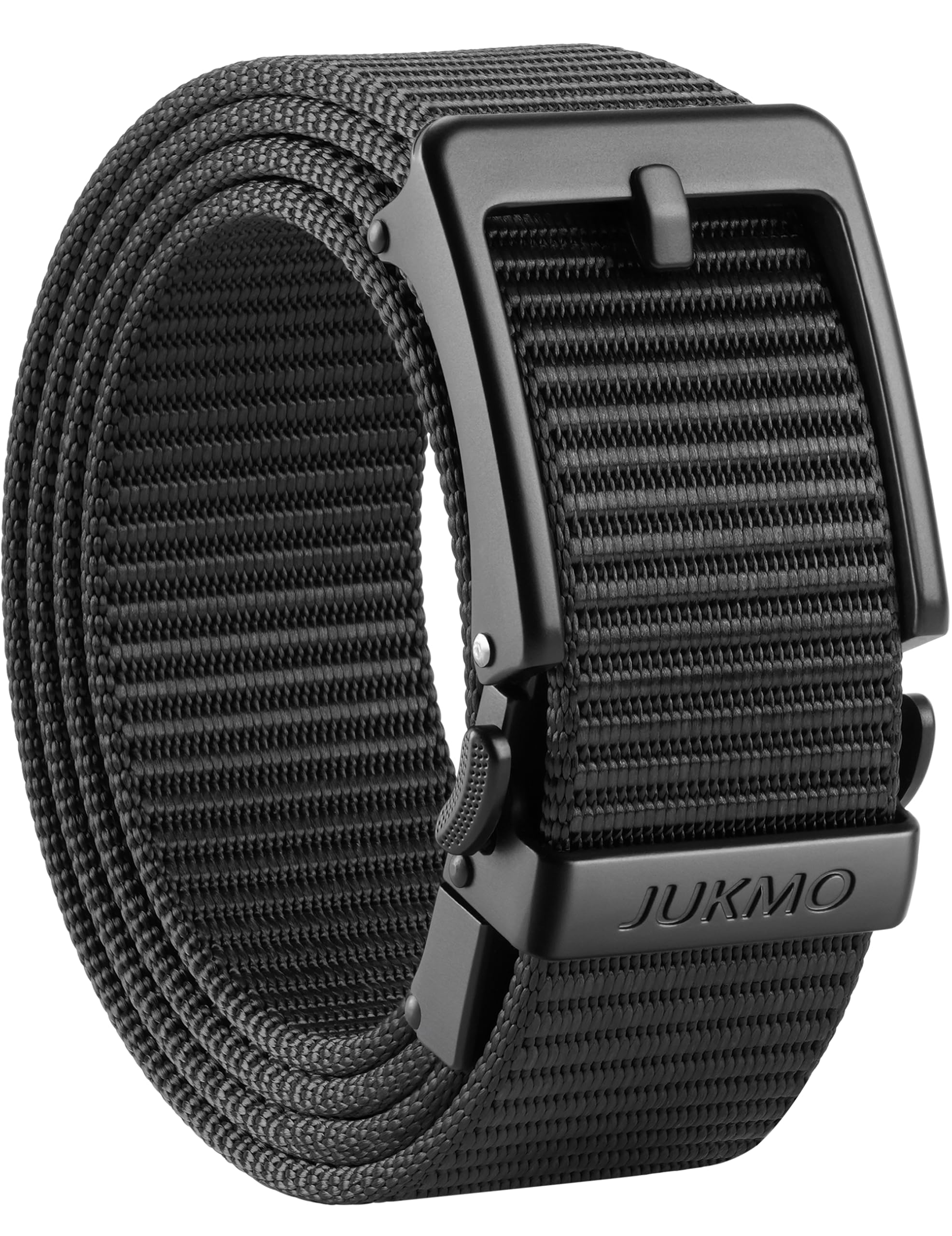 JUKMO Mens 1 5 Ratchet Belt - No Hole Adjustable Pin-Look Buckle for Jeans Chinos Trim-to-Fit Nylon Webbing