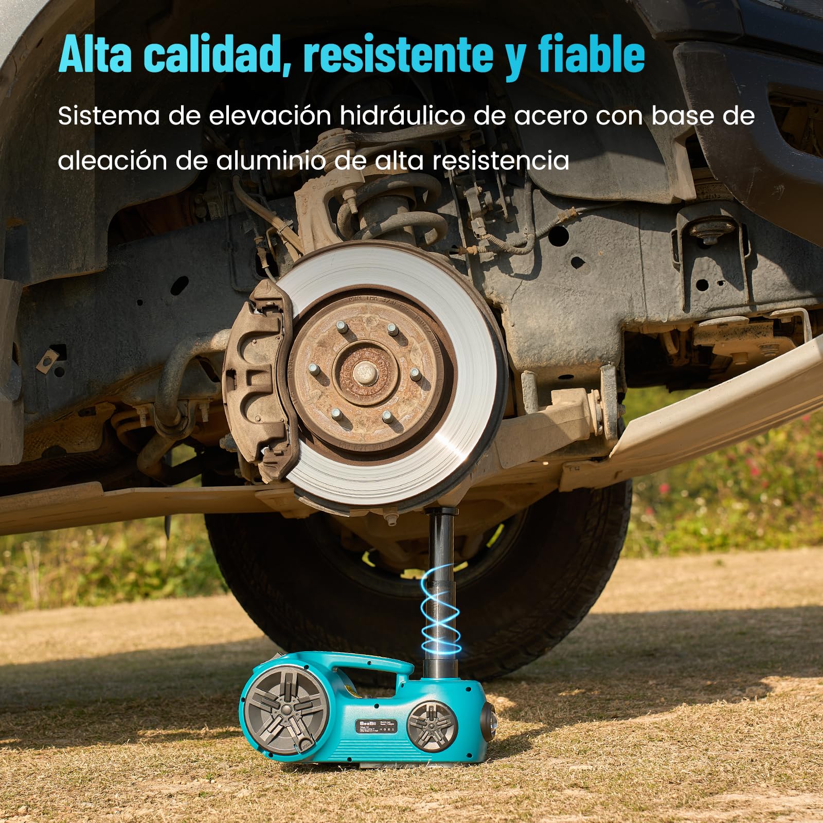 SEESII Kit de Gato Hidráulico Eléctrico para Coche 5 Toneladas (Alcance de Elevación 17.7 Pulgadas) - Gato 3en1 con Llave de Impacto e Inflador - Gato de Suelo para SUV/Camioneta/Camión/Sedán