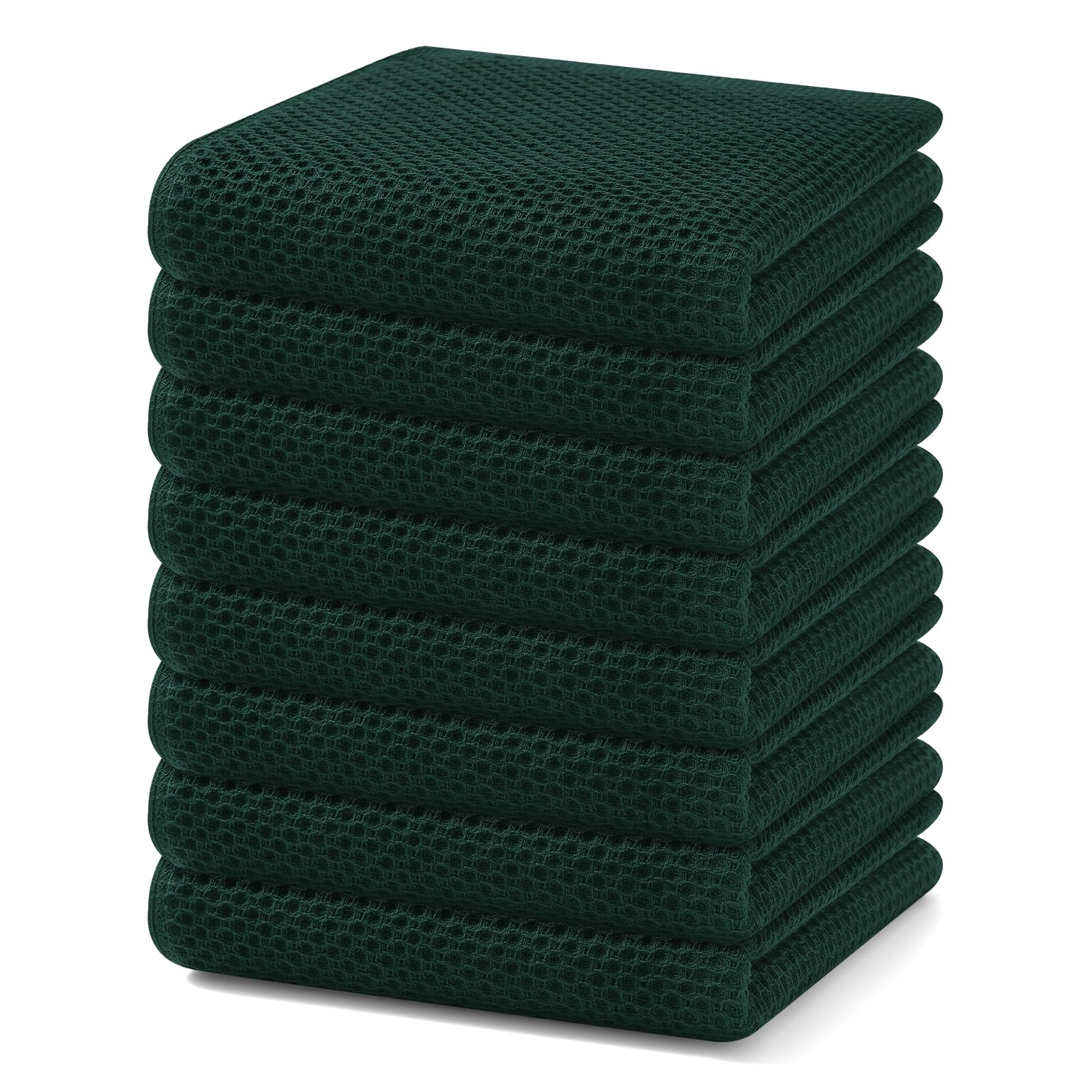 Homaxy 100% Cotton Waffle Weave Kitchen Dish Towels 8-Pack, Blackish Green