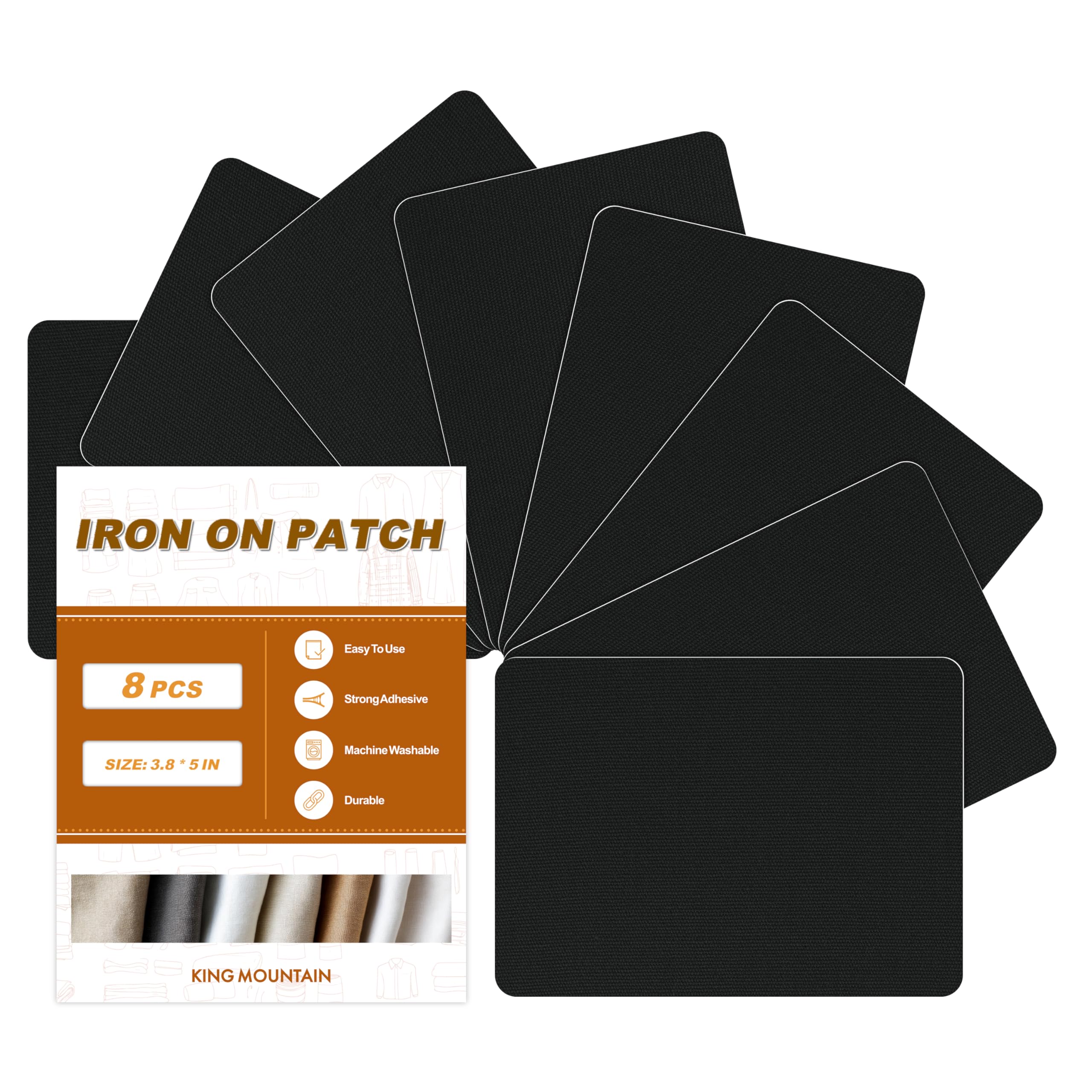 Parches para planchar, 8 parches de tela para sofá, tienda de campaña, ropa, asiento, kit de decoración de reparación de lienzo, 3.7 x 4.9 pulgadas (3.75 x 4.9 pulgadas, negro)