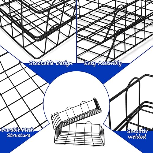 Miniatura 7 de Bandeja de papel apilable, organizador de escritorio multifuncional de 2 niveles, bandeja de letras de metal, organizador de escritorio para