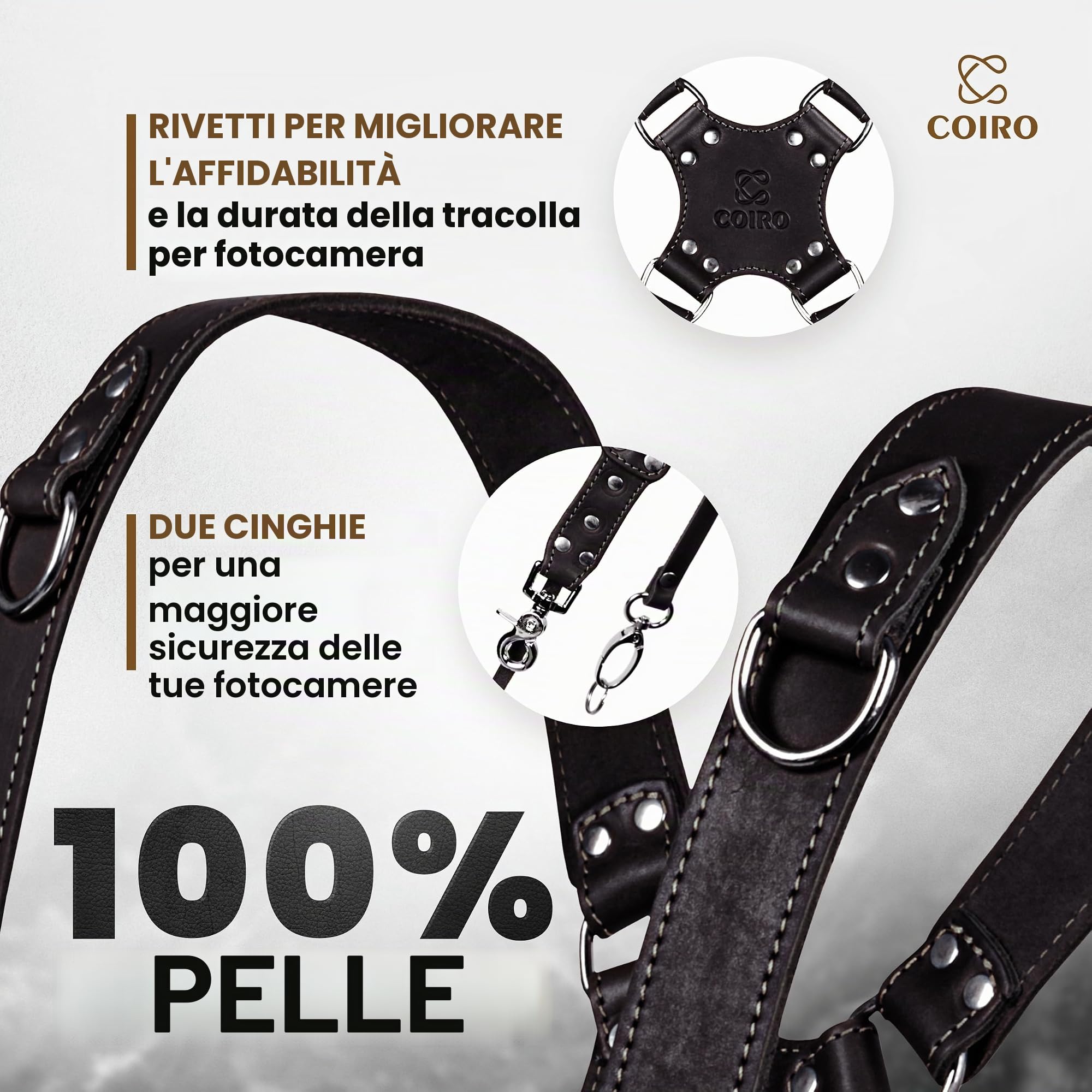 C Coiro Pelle Tracolla Per Fotocamera a Due Camme, Tracolla Macchina Fotografica