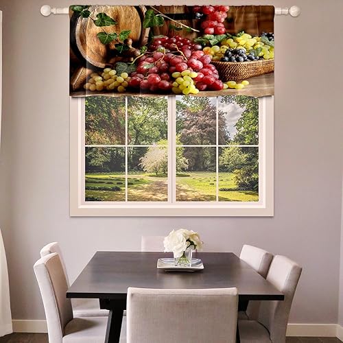 Miniatura 6 de Cenefas de cortina para ventanas, uvas frescas, vino tinto de Francia, cortinas de tratamiento de ventana con bolsillo para barra, cortinas opacas
