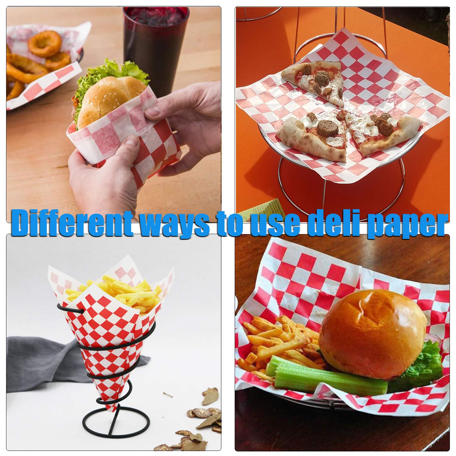 [125 Sheets and 125 Trays] Red and White Checkered 12x12 Inch Deli