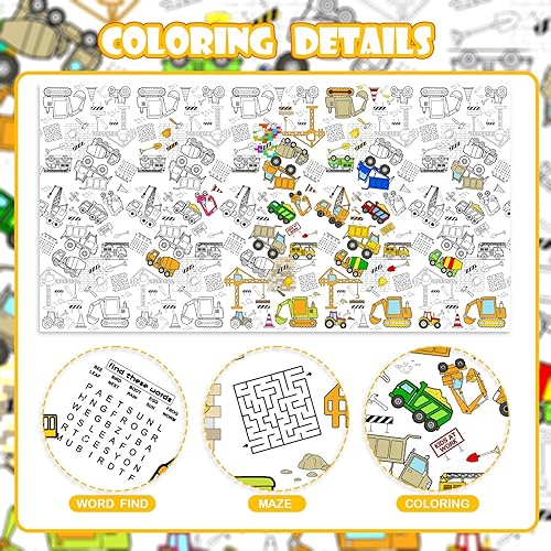 Miniatura 3 de Mantel gigante para colorear de fiesta de construcción para niños, cubierta de mesa con temática de construcción enorme, póster de pintura de camión