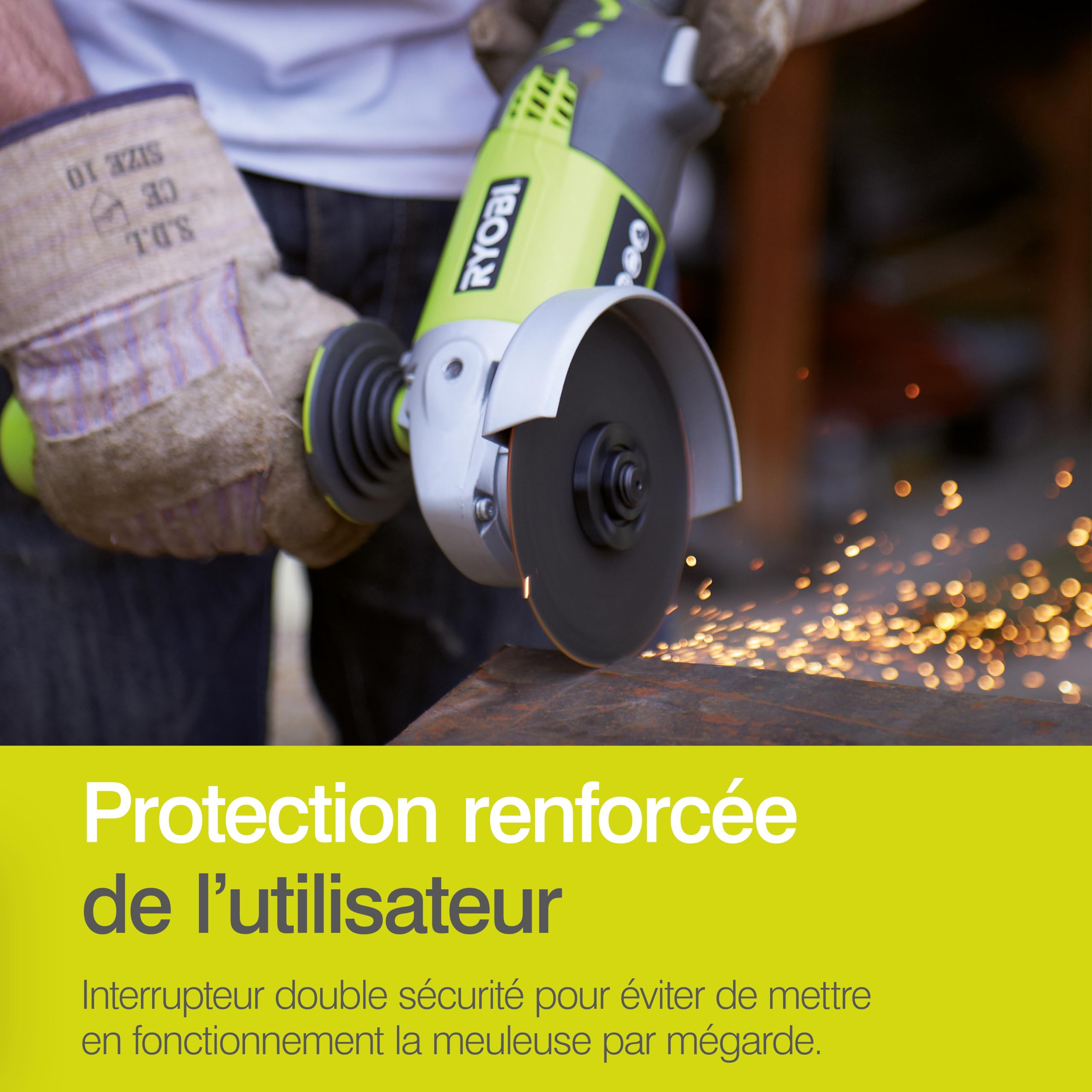 RYOBI - Meuleuse d'Angle Électrique Sans Fil 18V ONE+ Ø115mm - Utilisations sur Métal, Pierre, Parpaing, Ciment et Marbre - Bonne Autonomie - Livrée avec Accessoires - R18AG-0