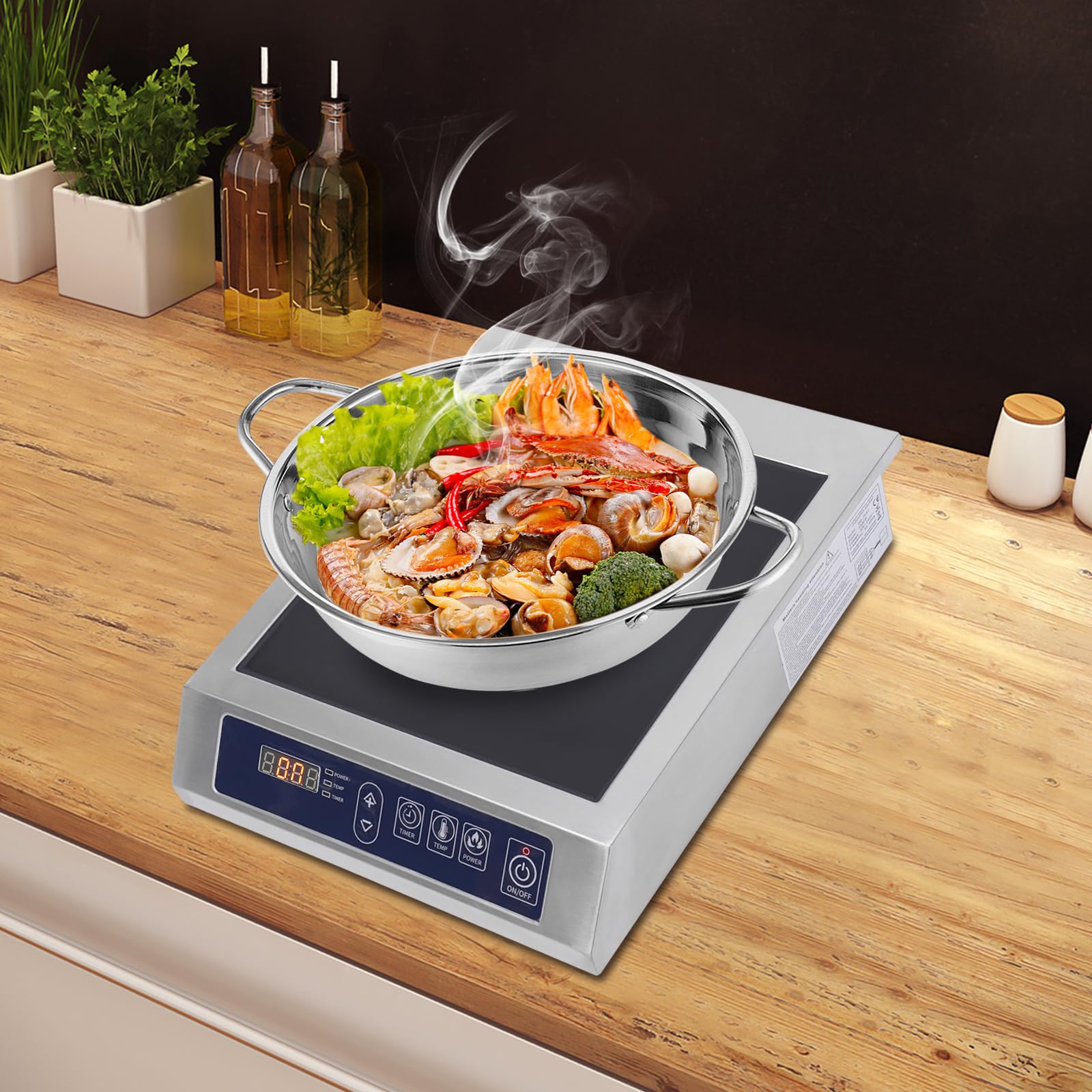 Placa de inducción de 3500 W, placa de inducción individual, placa de inducción, encimera con engranaje de 10 temperaturas, placa de cocina profesional de acero inoxidable con control táctil