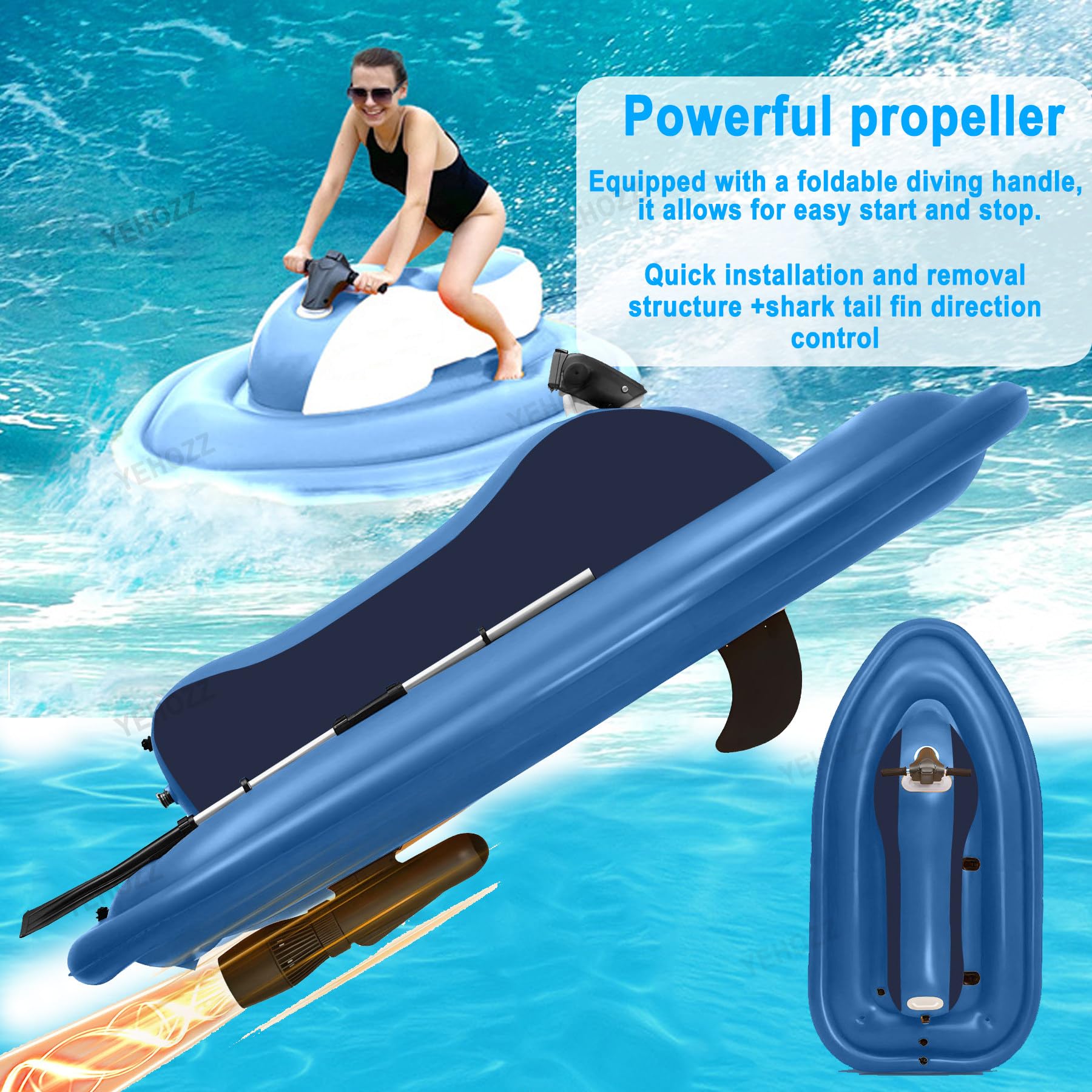 Bateau à Réaction Gonflable, Bateau à Moteur électrique, Jet Ski, Kayak 500 W, Moteur électrique, Sup, Scooter sous-Marin Motorisé pour Adultes Et Enfants Blue-500W16000mAh