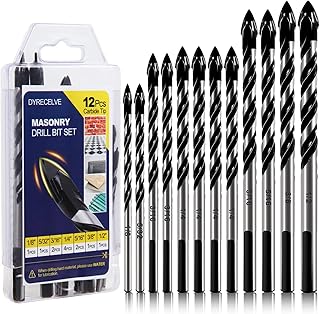 12-PCS Masonry Drill Bit Set & Concrete Drill Bit Set, 1/8 to 1/2 inch Professional Carbide Drill Bits Tip for Glass, Tile, Brick, Cement Concrete Plastic Wood etc. Masonry Drill Bits Set by DYRECELVE