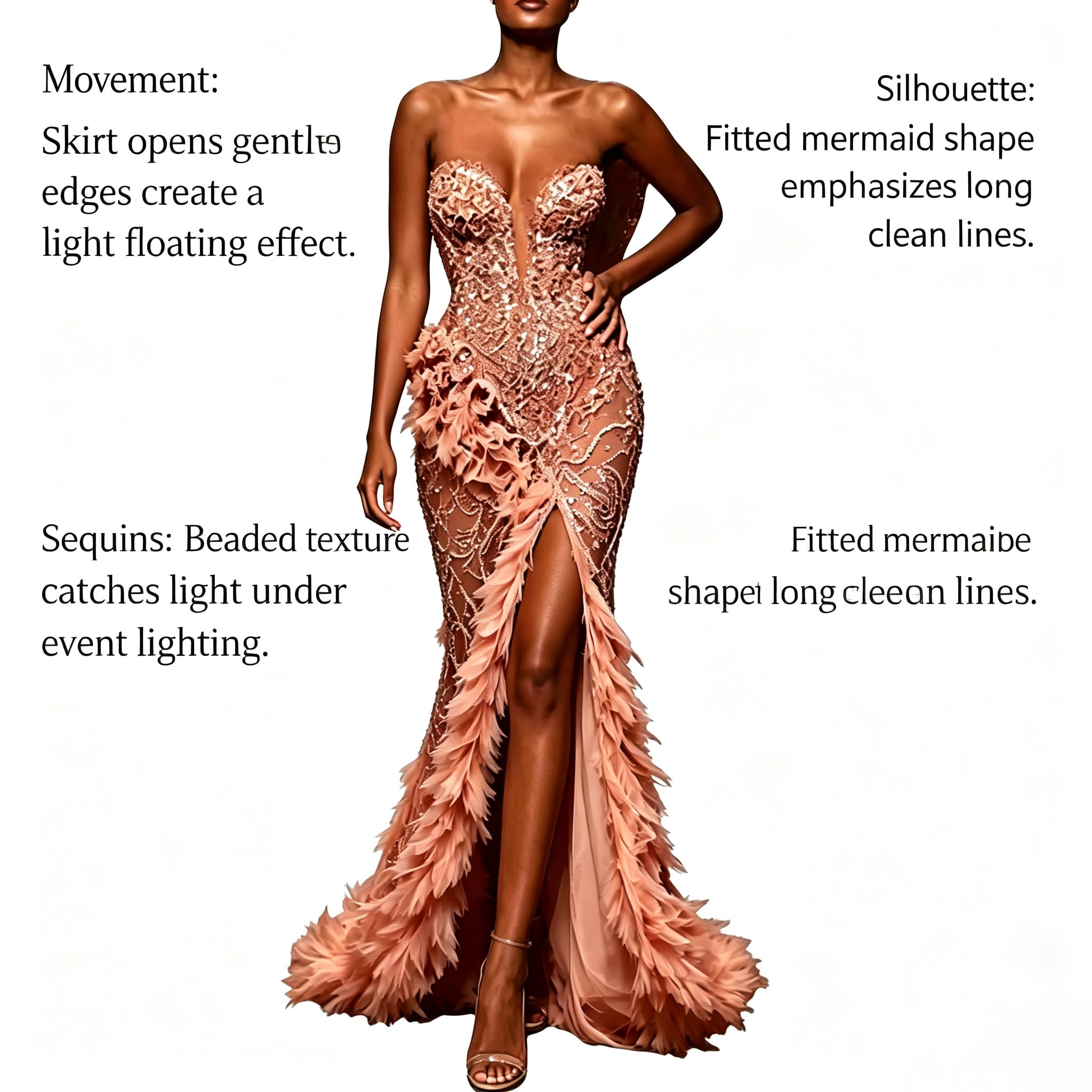 Abito da Sera da Sirena Elegante da Donna con Paillettes E Tulle