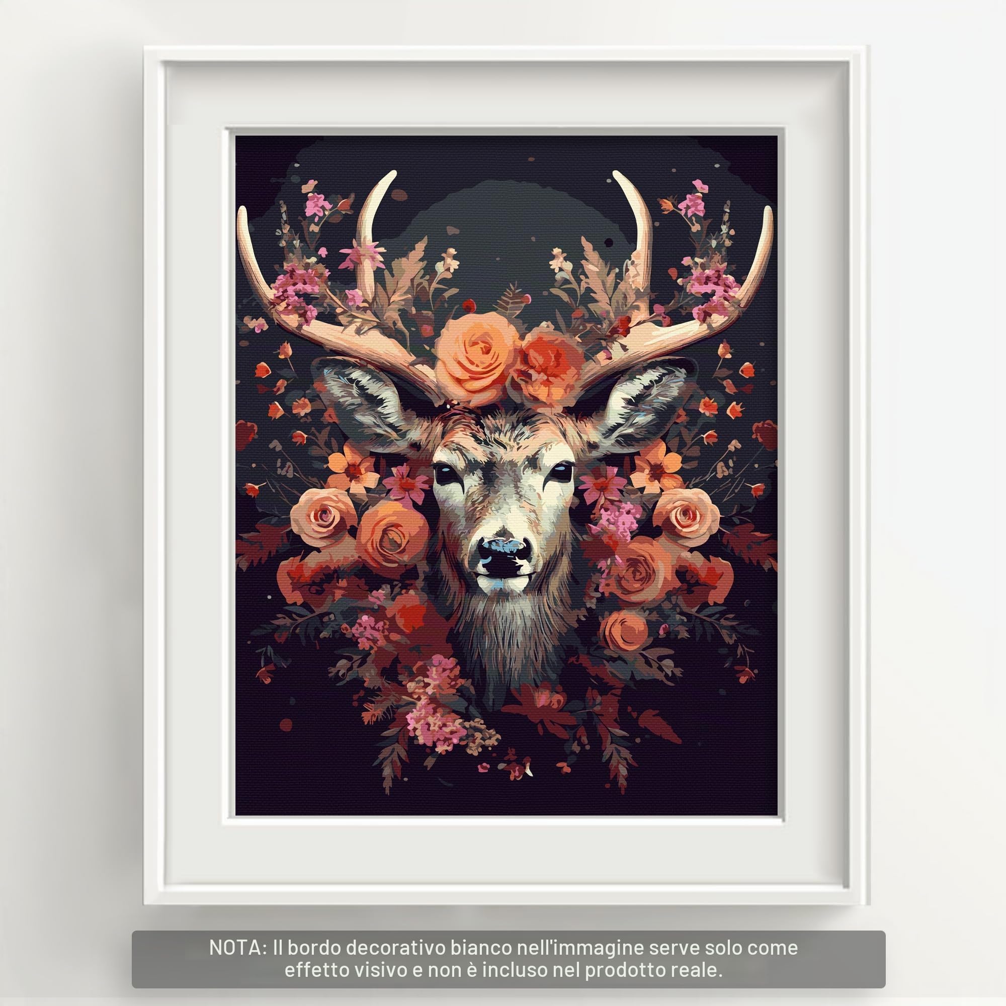 Bougimal Dipingere Con i Numeri Adulti Con Pennelli e Colori Acrilici - 40 X 50 cm, Animali, Fiore e Cervo 1, Con Telaio