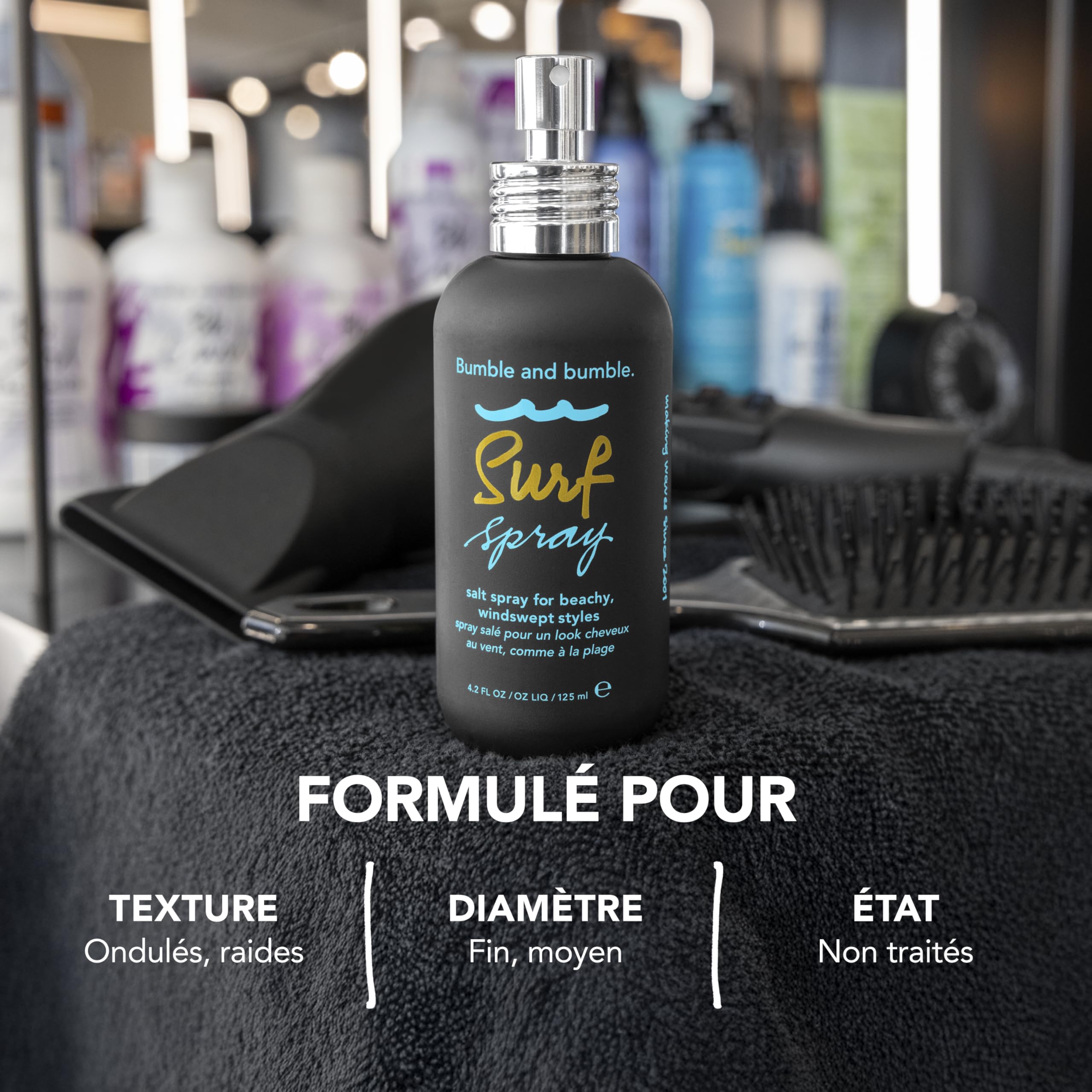 Bumble and bumble. Surf Spray salé effet retour de plage | Volumateur & Texturisant | Apporte volume, texture aux cheveux + Fini mat | Cheveux ondulés, lisses