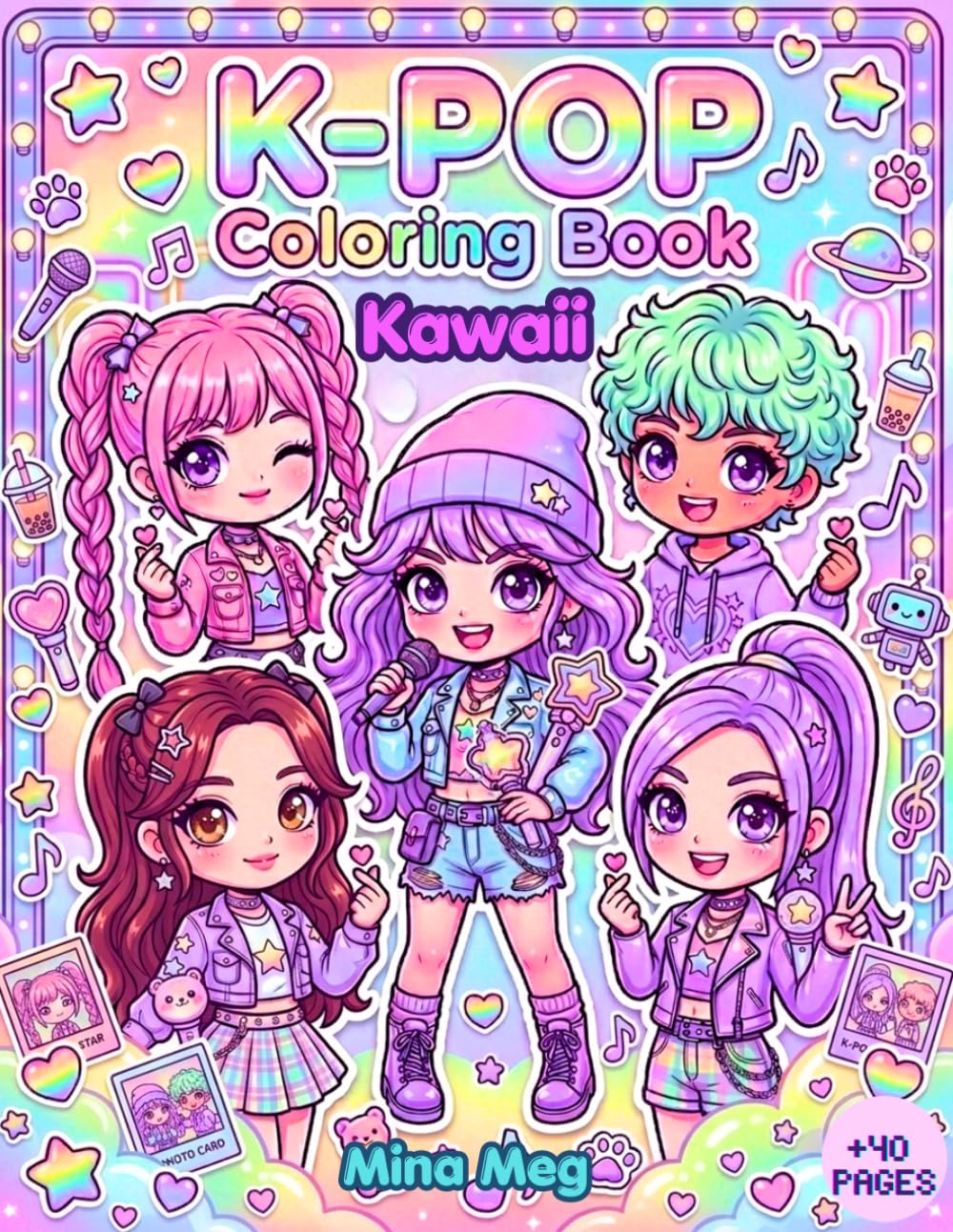 Kawaii K-Pop Coloring Book for kids: Cute Bold & Easy Designs with Chibi Idols, Stylish Outfits and Fun Relaxing Pages for Teens & Girls