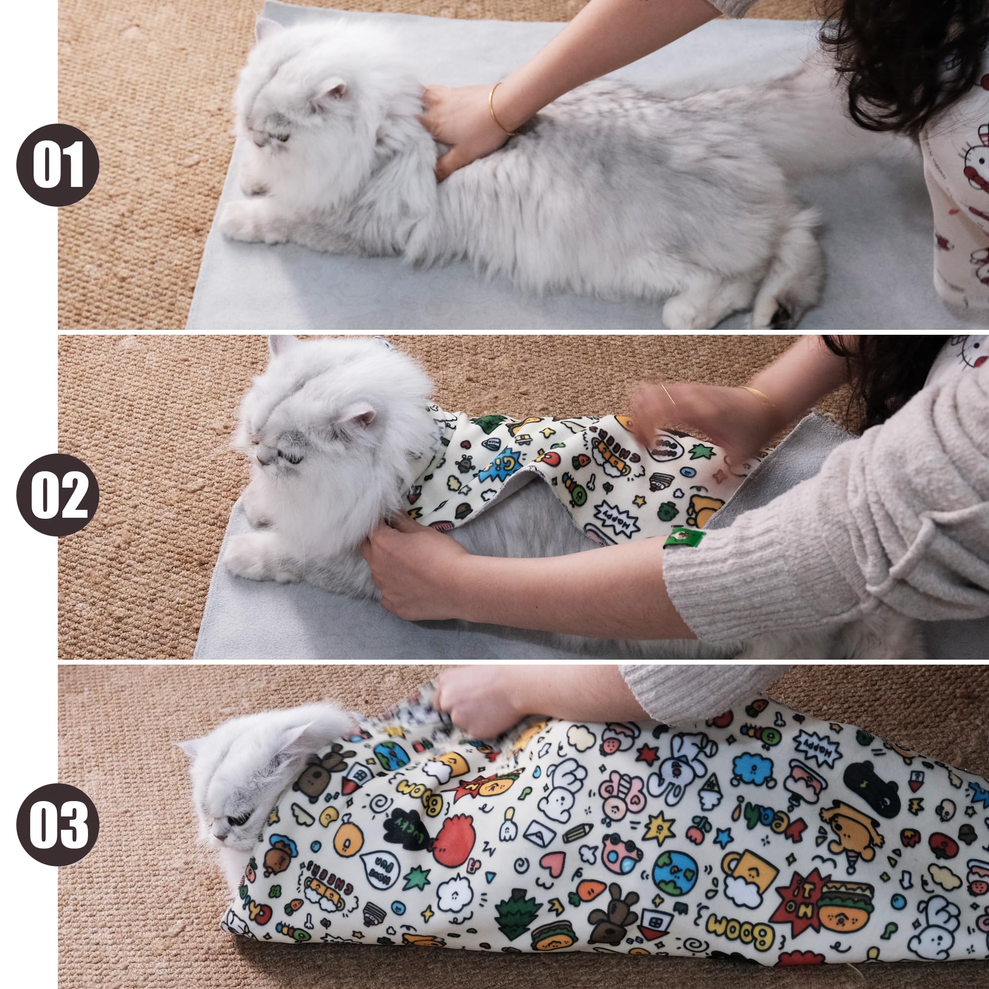 27.6" Cat Grooming Wrap Cat Wrap for Cutting Nails Cat Restraint for Nail Clipping Cat Swaddle Wrap Cat Burrito Wrap L(Within 15lbs) Anti-Scratch Anti-Escape Multifunctional Pet Tool - image 4