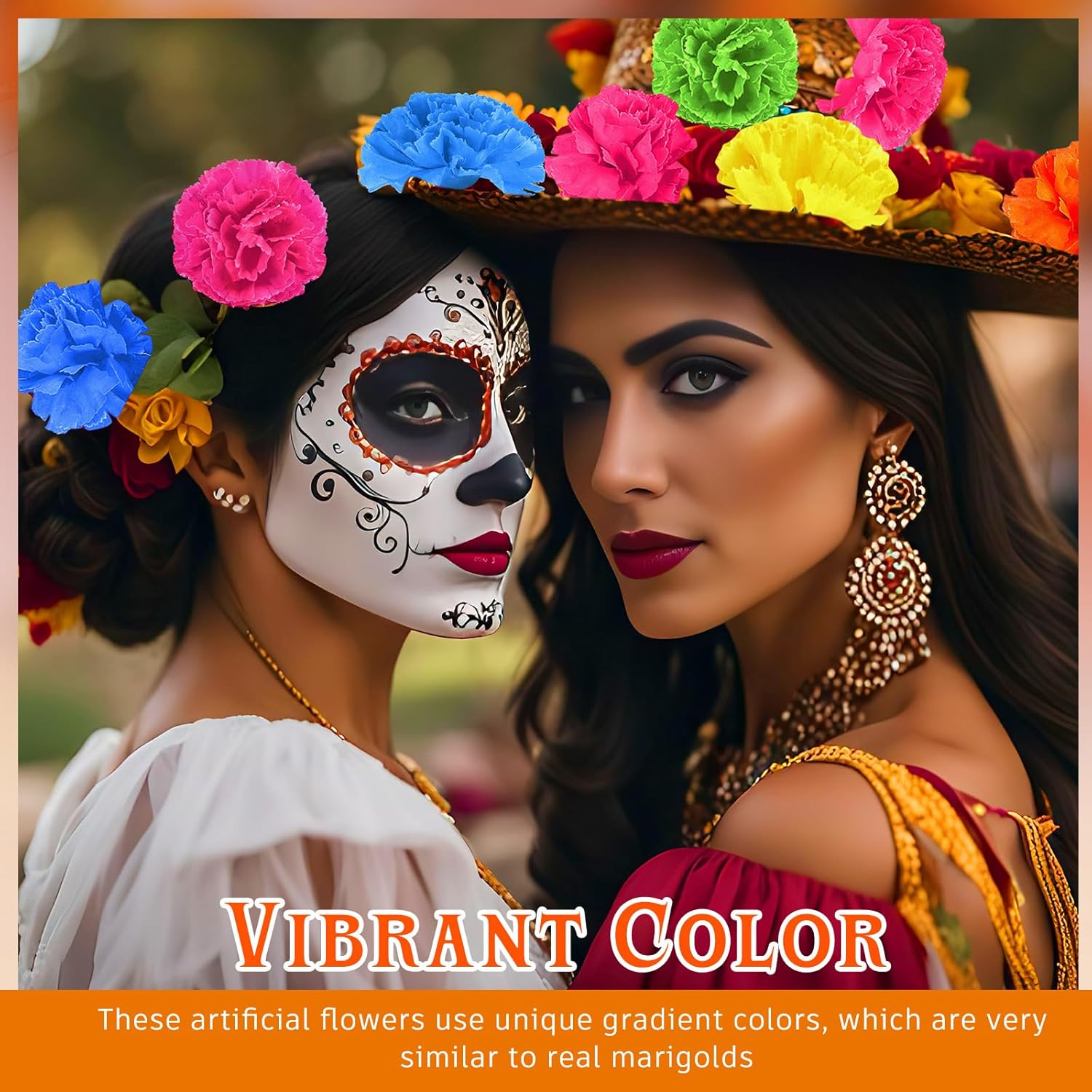 Syhood 50 Pcs Artificial Marigold Flower Bulk Decorations Mexican Flores Artificiales Fiesta Party Decorations for Mexican Backdrop Party Floral with Stems DIY Marigold Garland