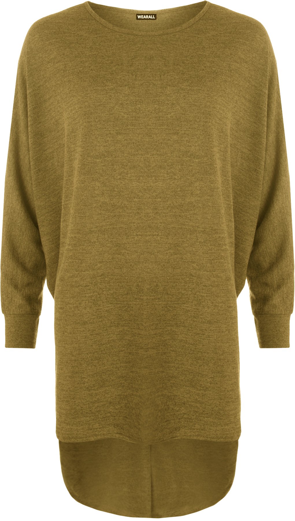 Wearall Women's Mustard Plus Plain Oversized Knit Long Sleeve Batwing Dip Hem Baggy Top - 12/14
